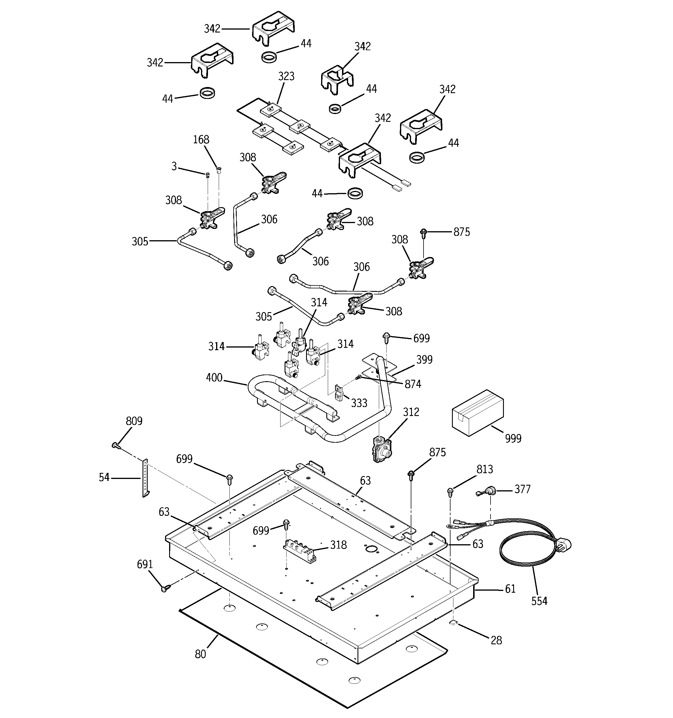 GE JGP962KED2CC gas burner diagram