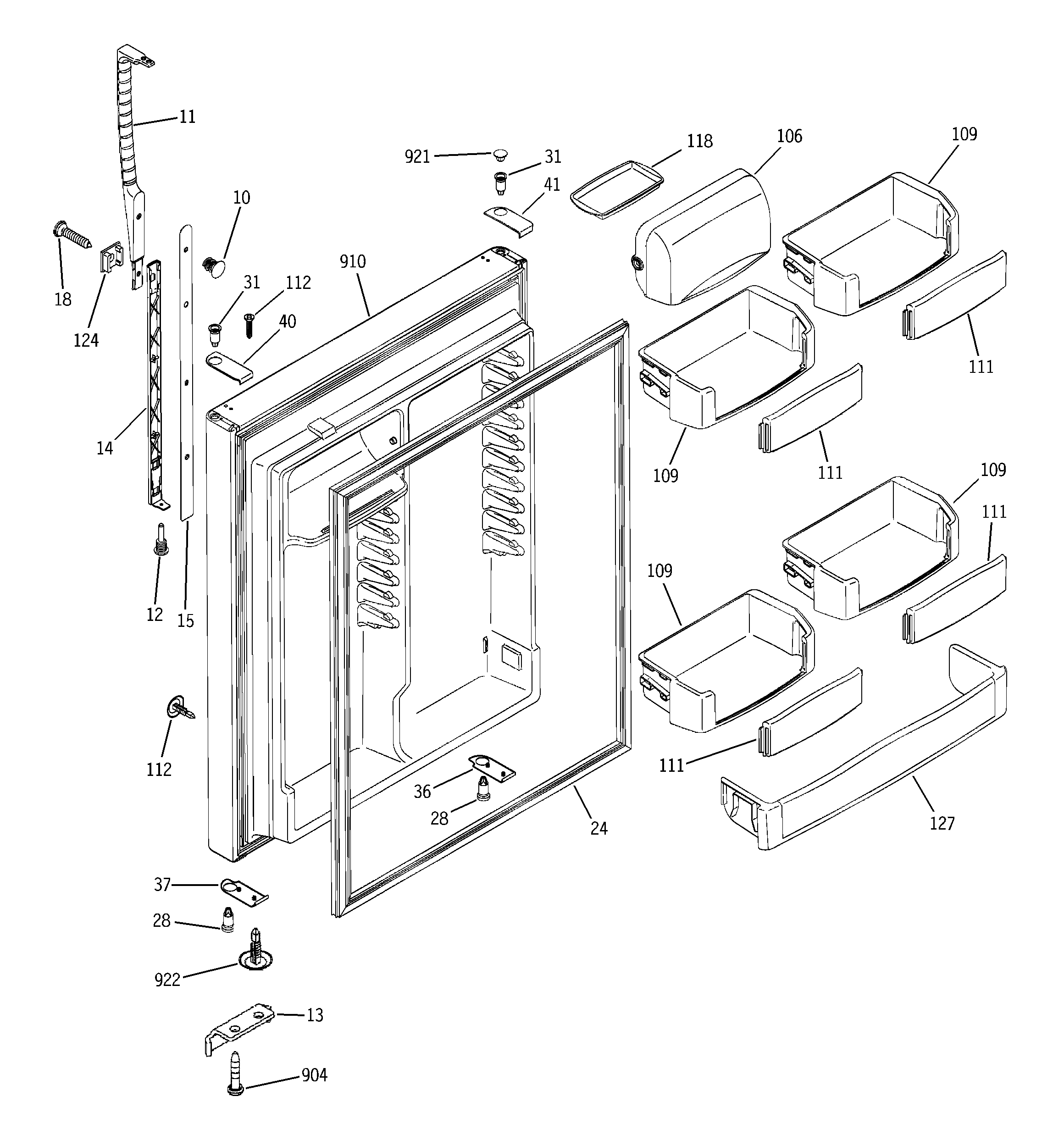 GE PTS22SBMARBS fresh food door diagram