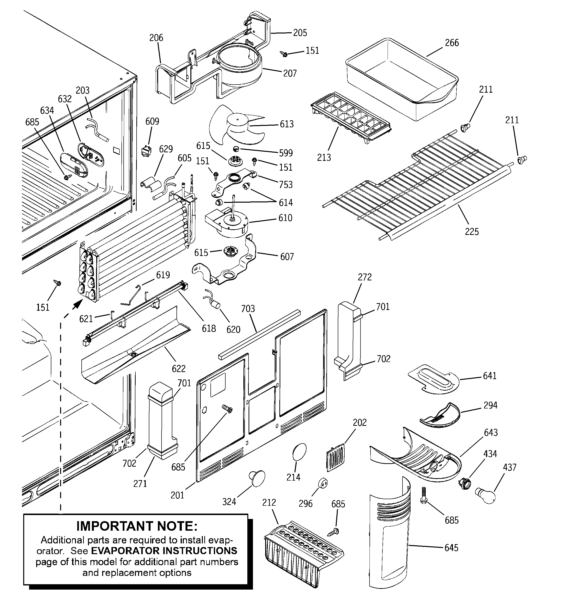 GE PTS22SBMARBS freezer section diagram