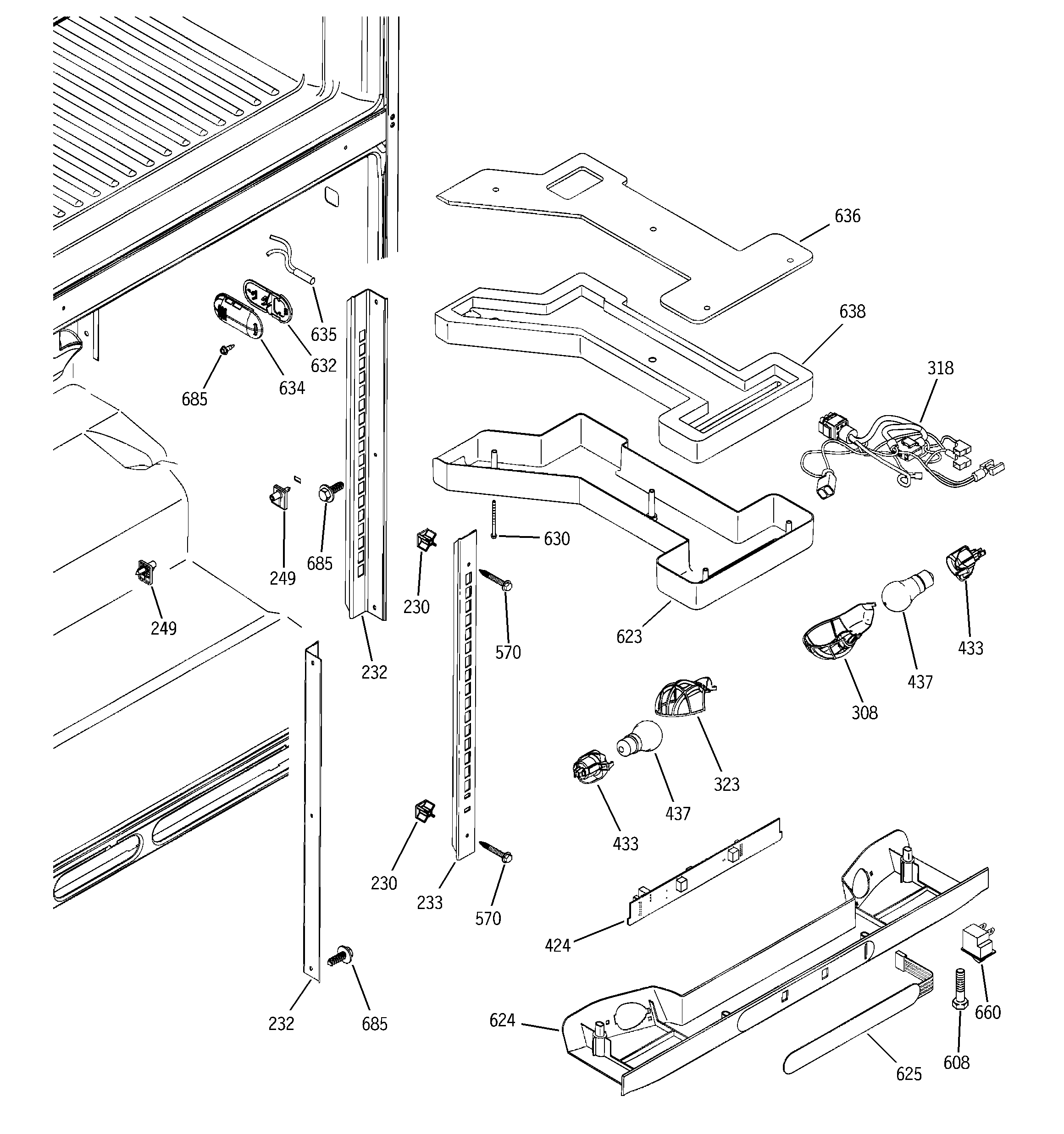 GE PTS22SBMARBS fresh food section diagram