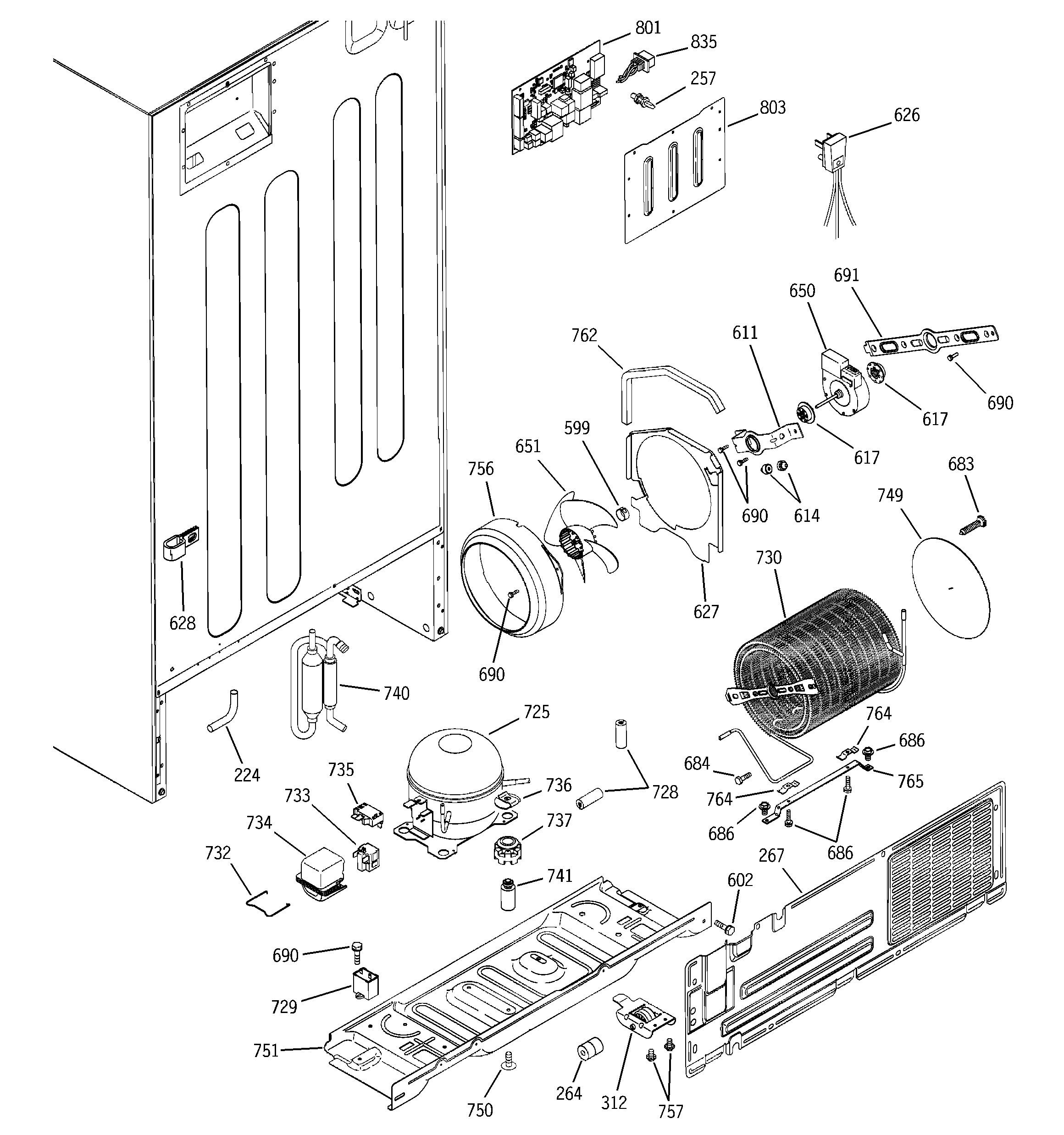 GE PTS22SBMARBS sealed system & mother board diagram