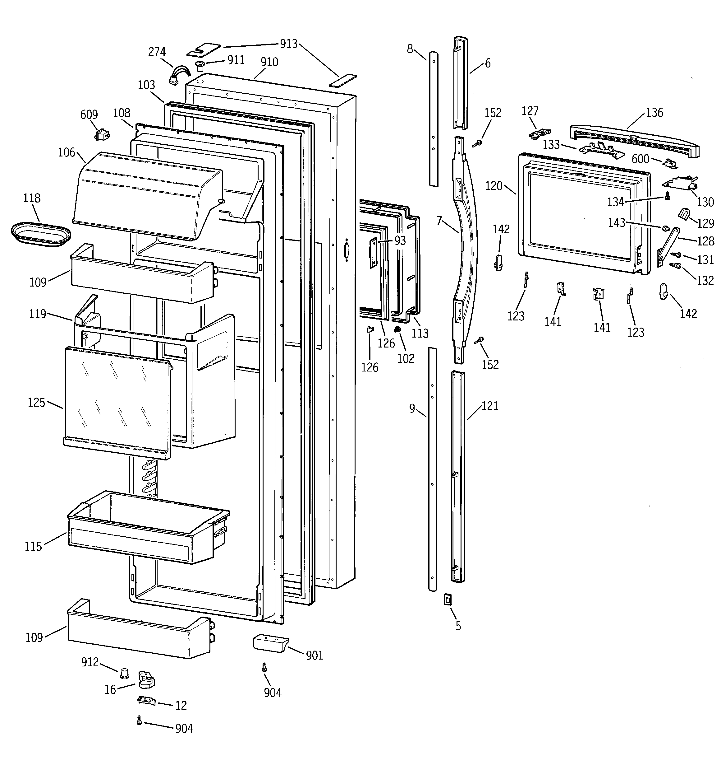 GE TFG30PFDBWW fresh food door diagram