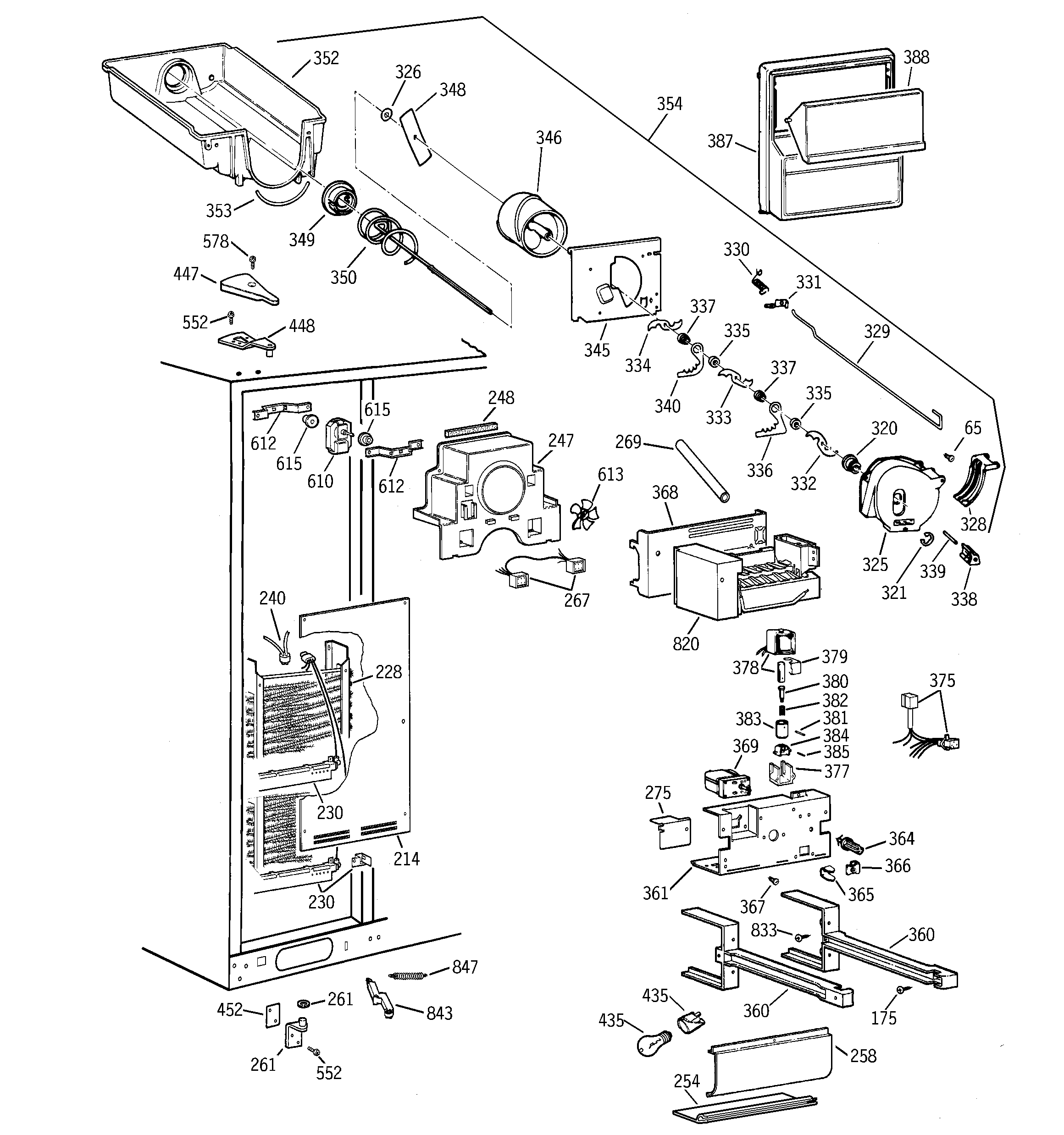 GE TFG30PFDBWW freezer section diagram