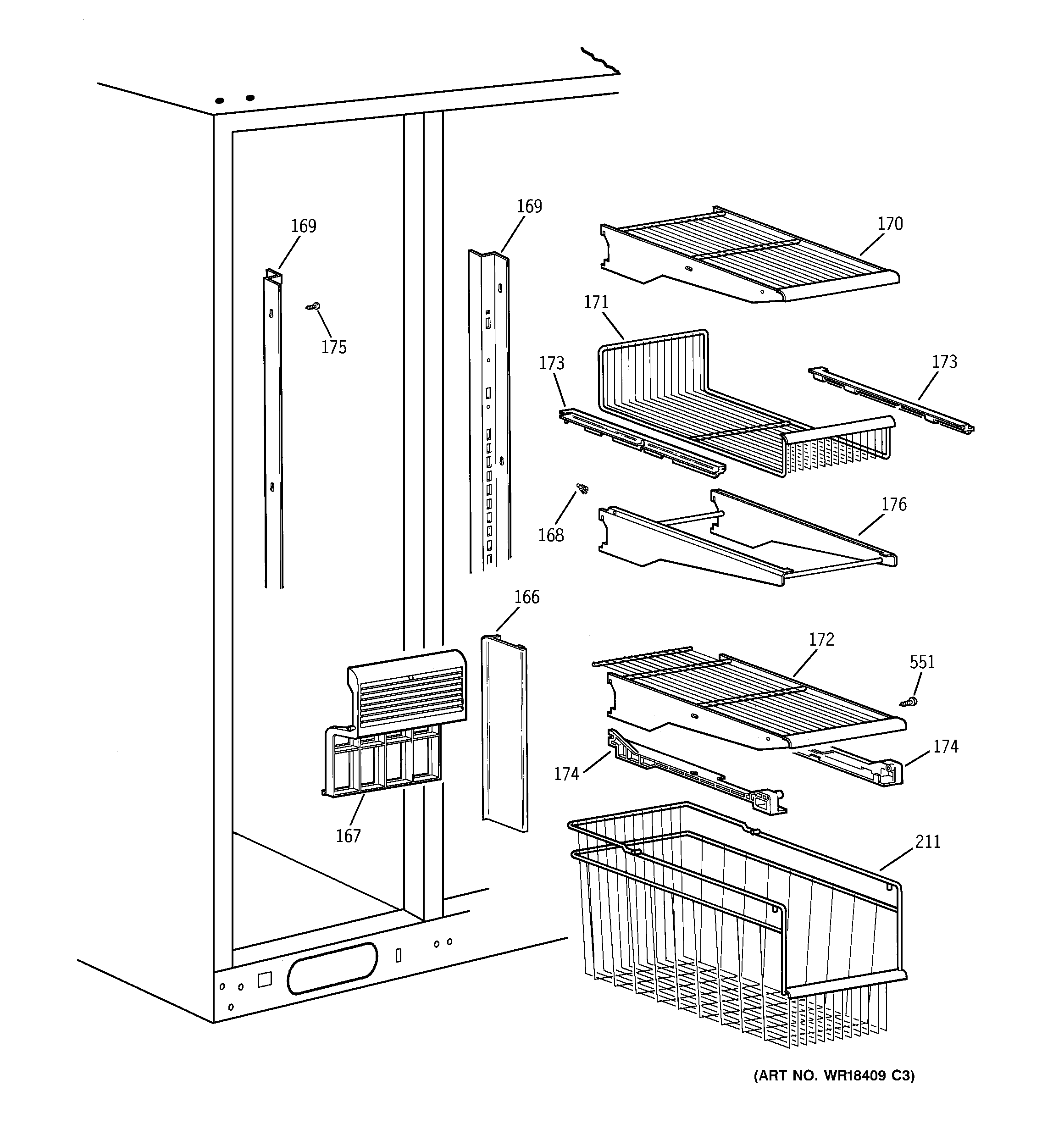 GE TFK28PFDBAA freezer shelves diagram