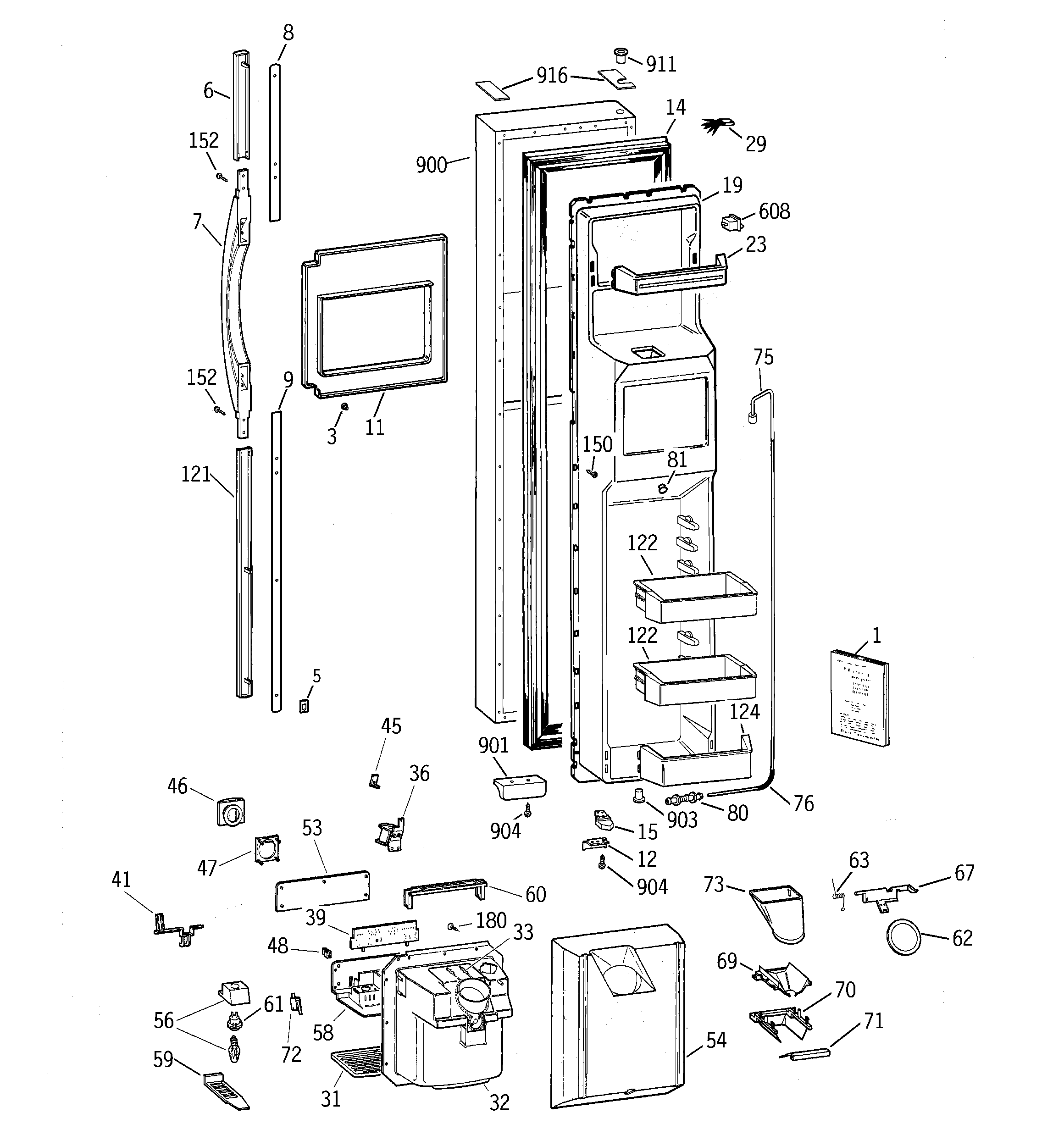 GE TFK30PRDBAA freezer door diagram