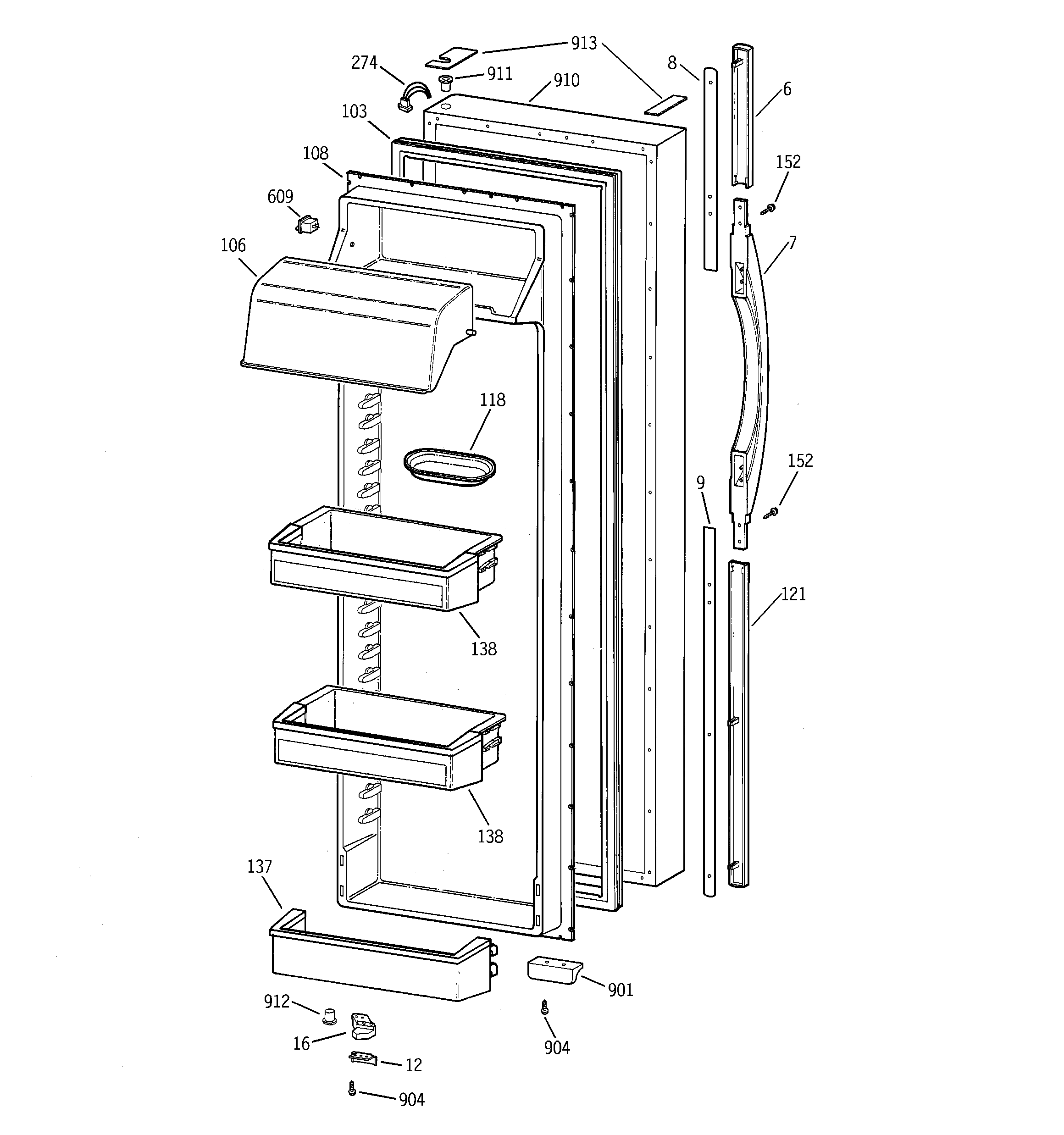 GE TFK30PRDBAA fresh food door diagram