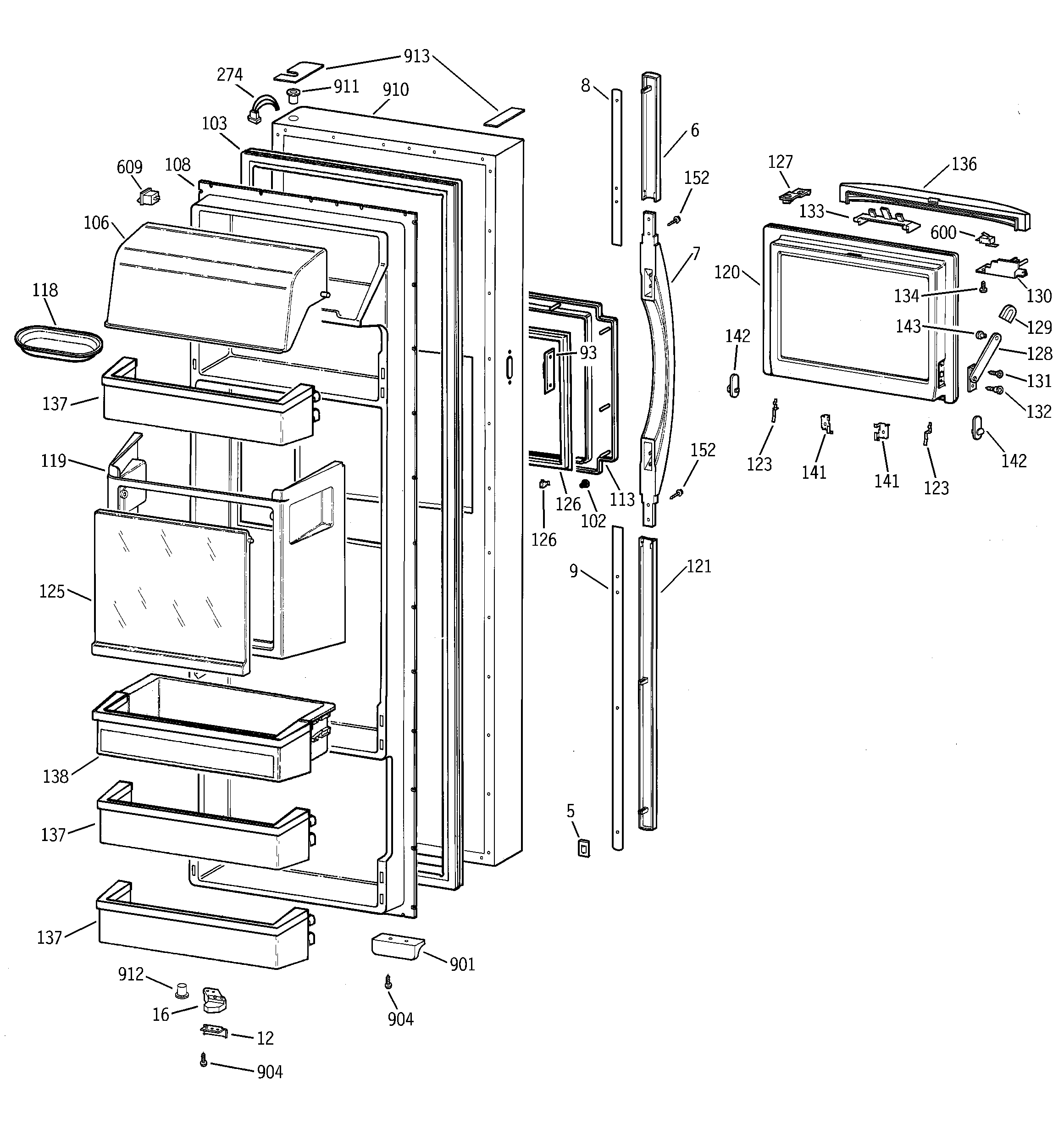GE TFJ28PFDAAA fresh food door diagram