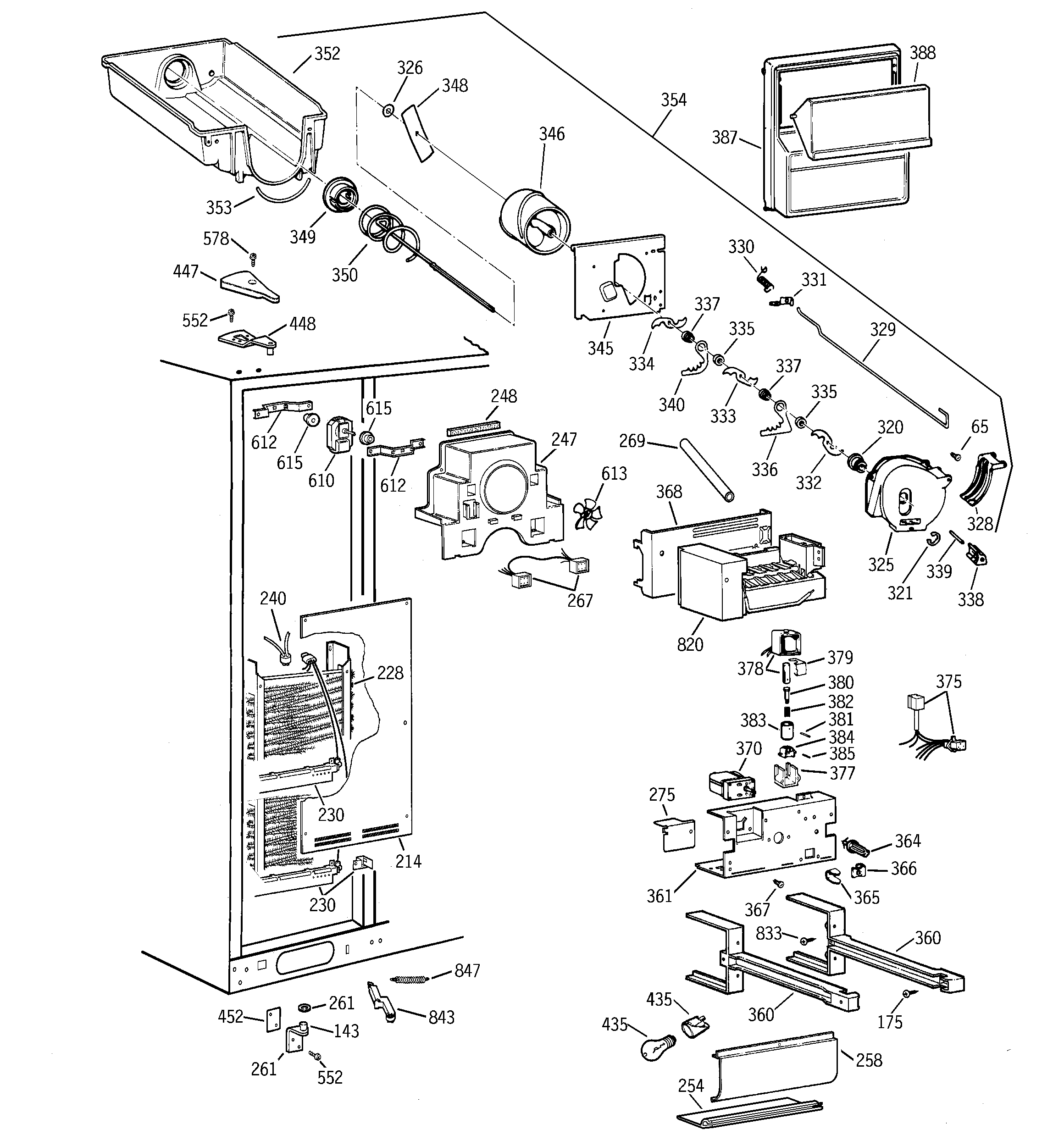 GE TFK30PFDBAA freezer section diagram