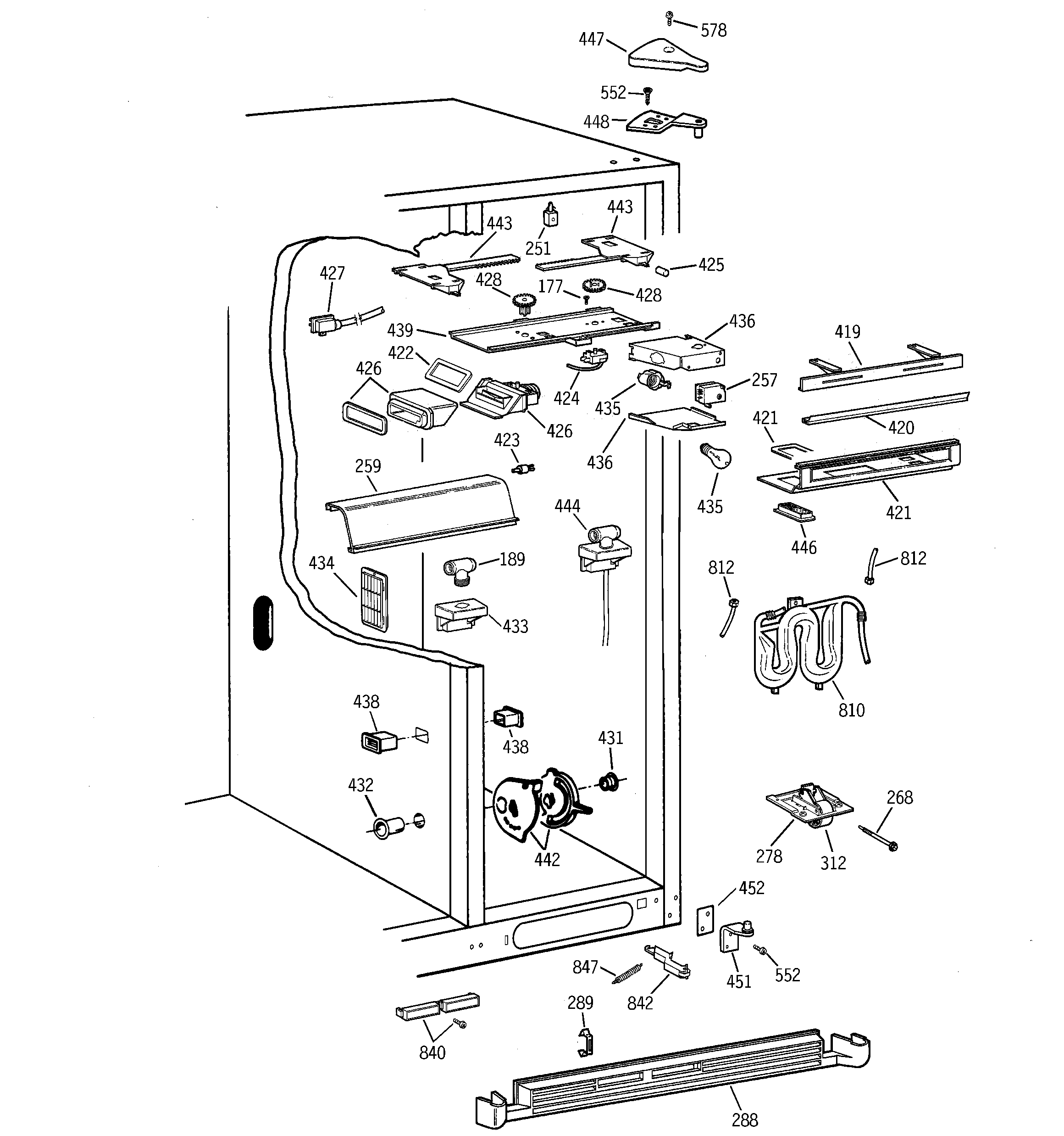 GE TFM28PFDBBB fresh food section diagram