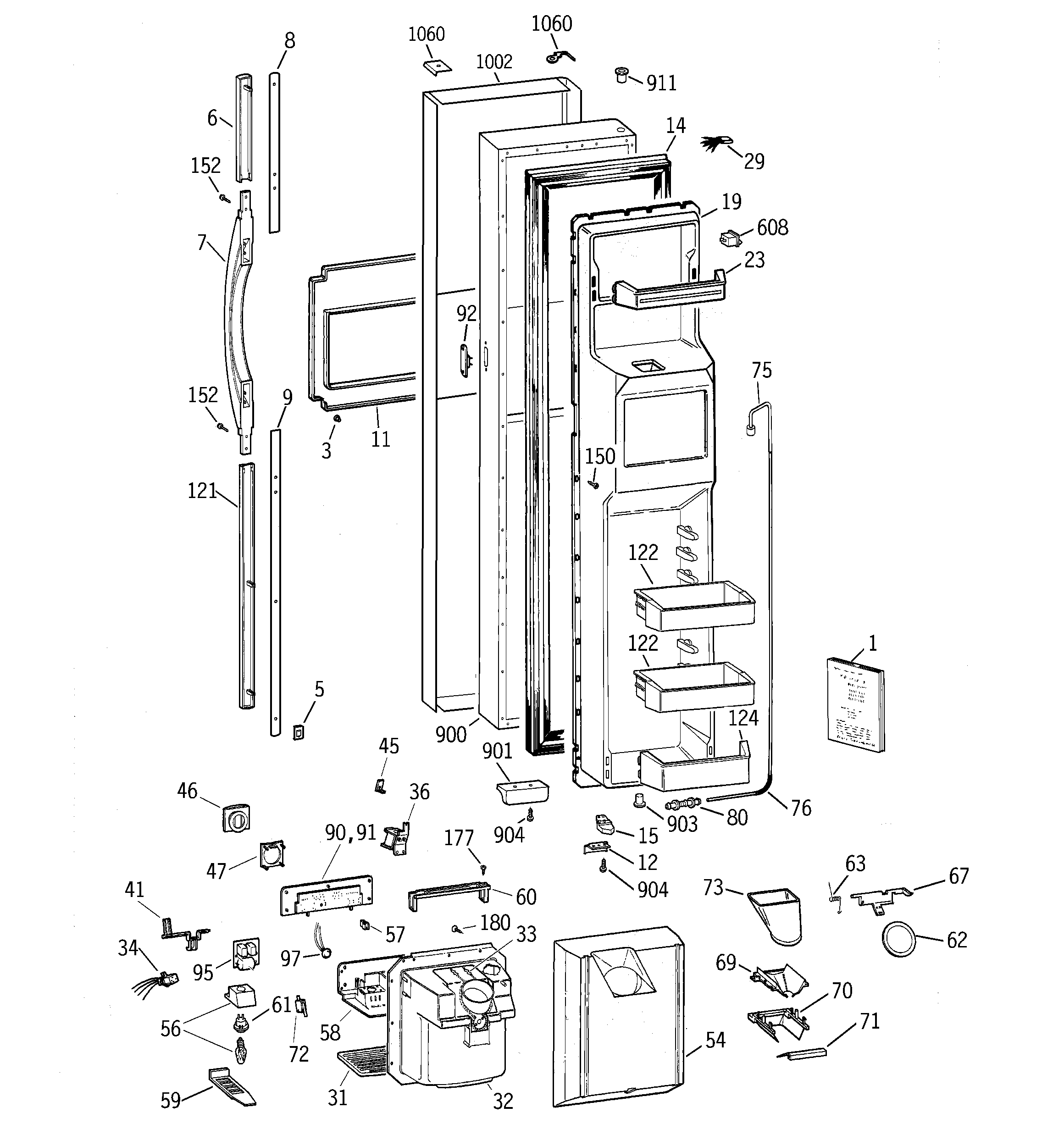GE TFG28PFDABS freezer door diagram