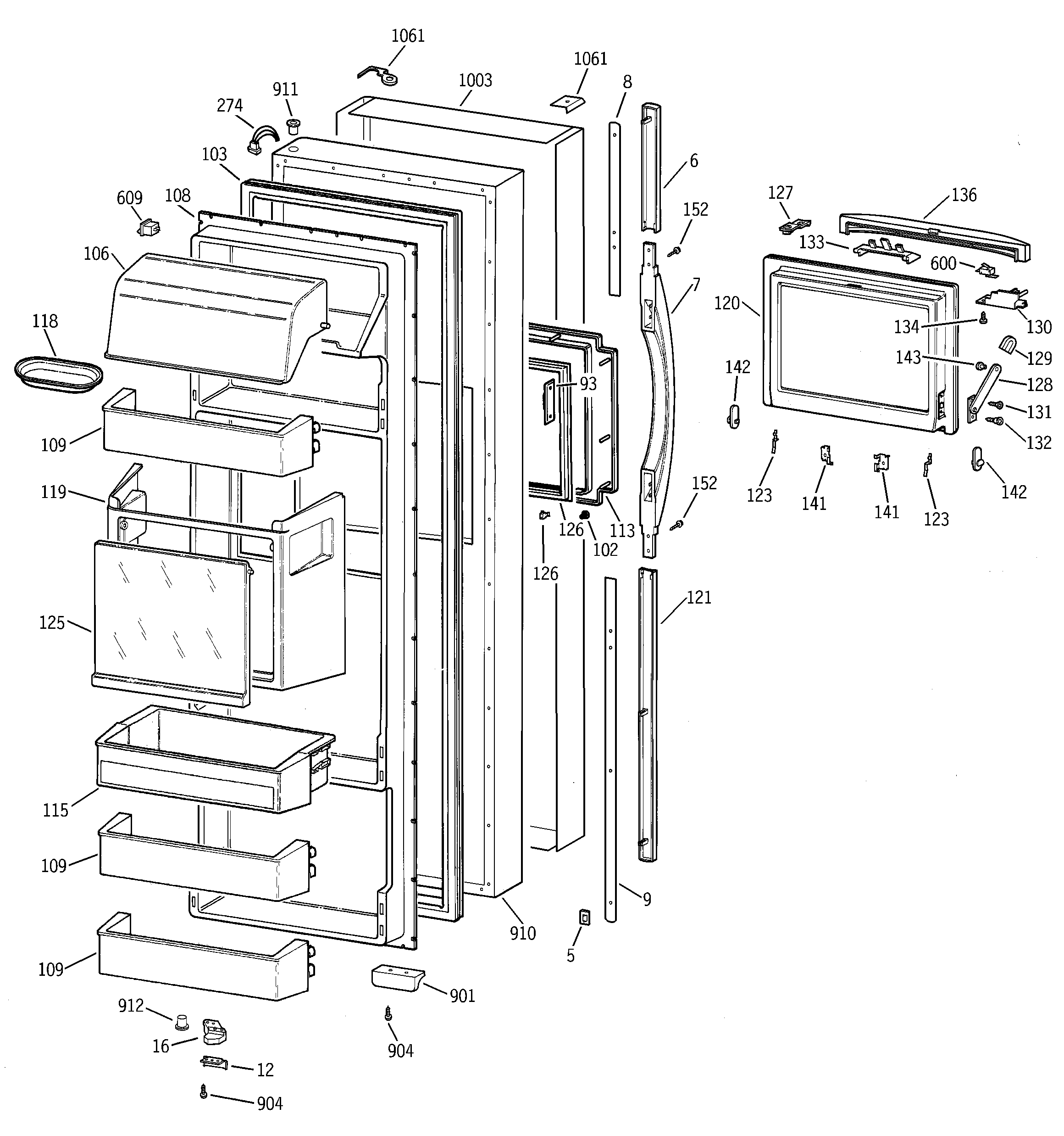 GE TFG28PFDABS fresh food door diagram