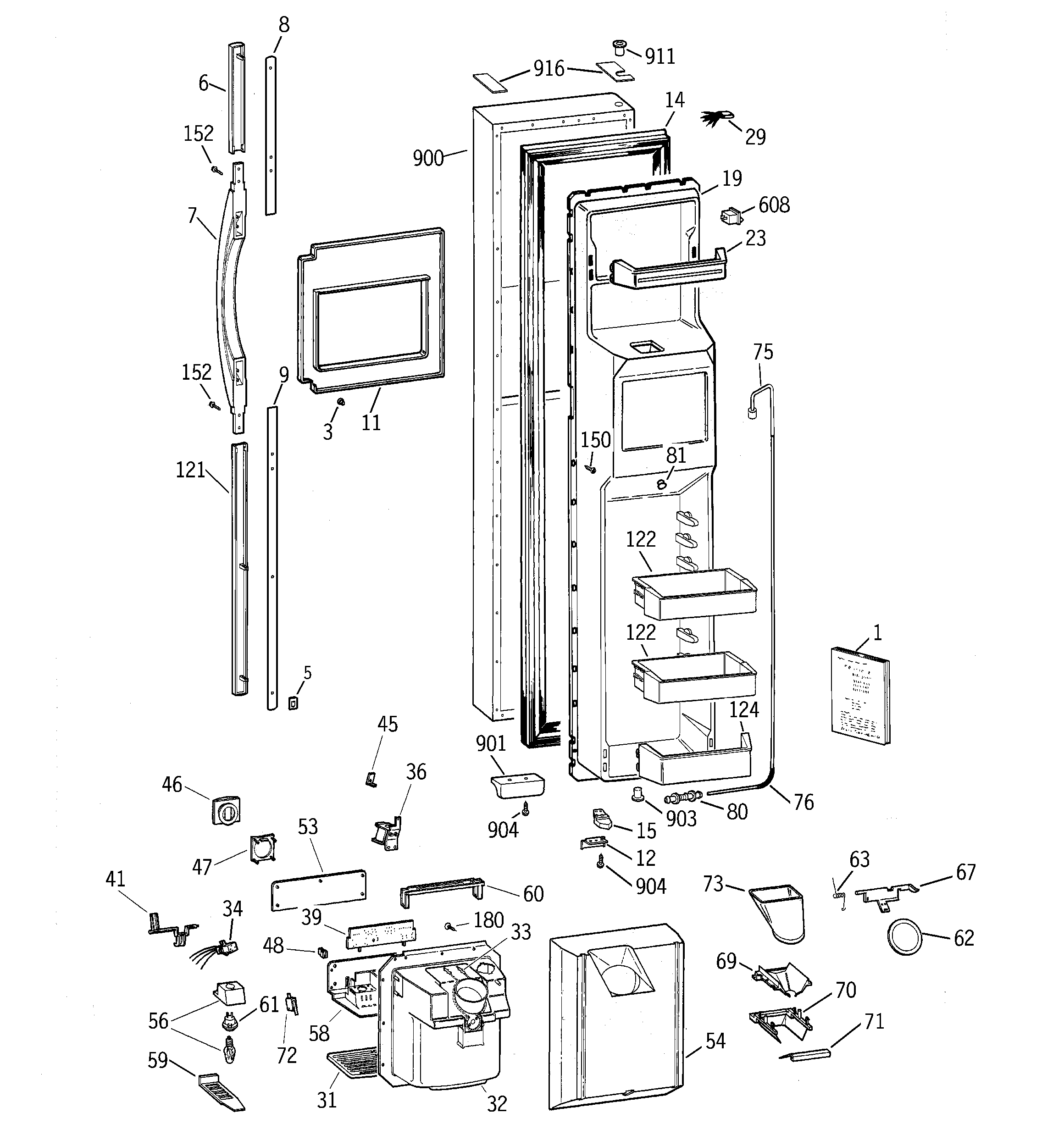 GE TFG28PRDBWW freezer door diagram