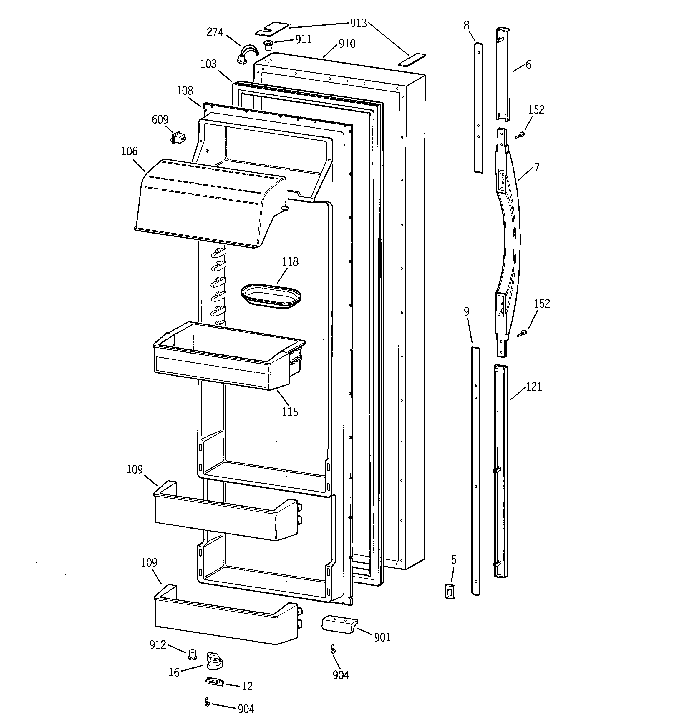 GE TFG28PRDBWW fresh food door diagram