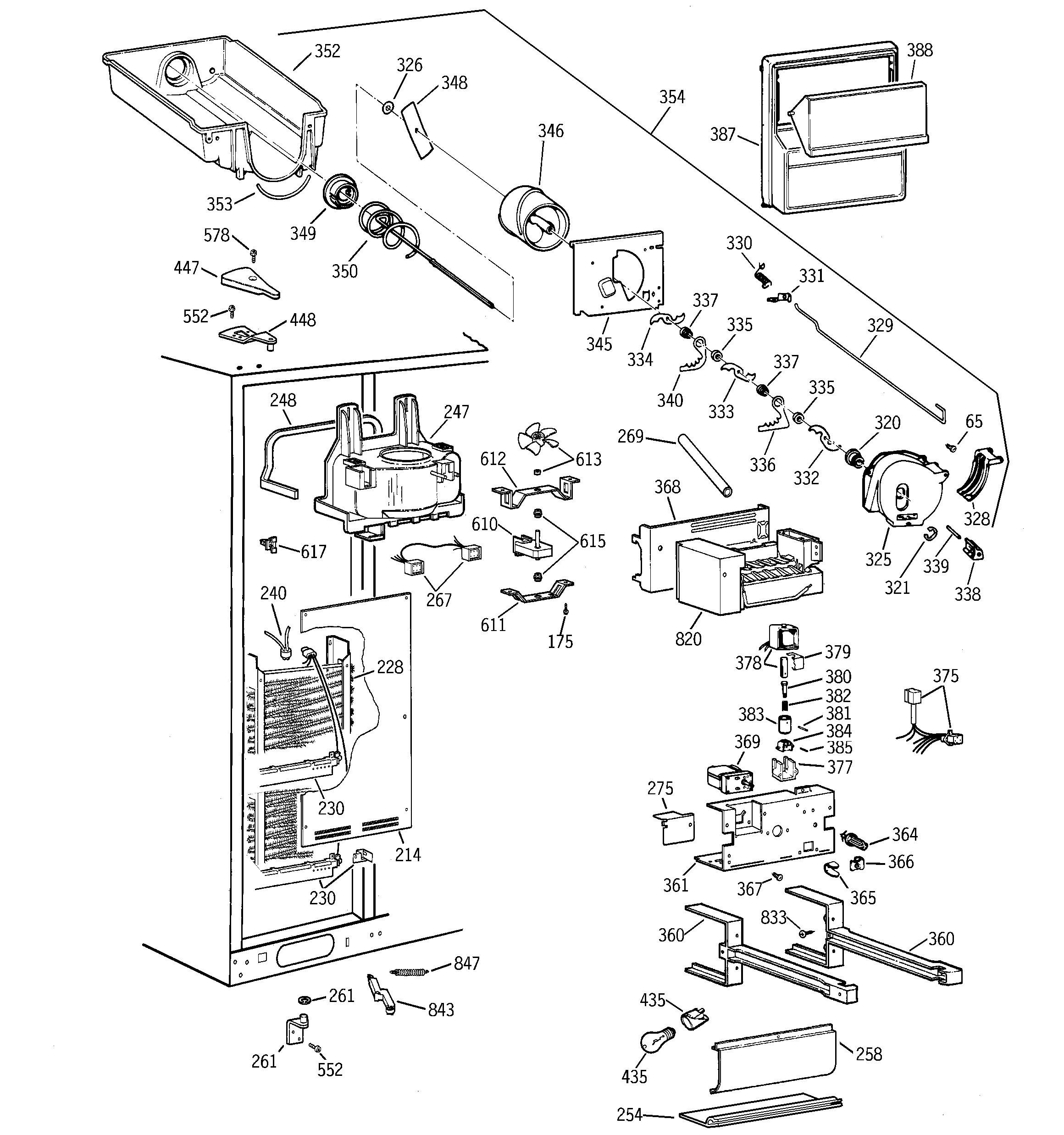 GE TFG28PRDBWW freezer section diagram