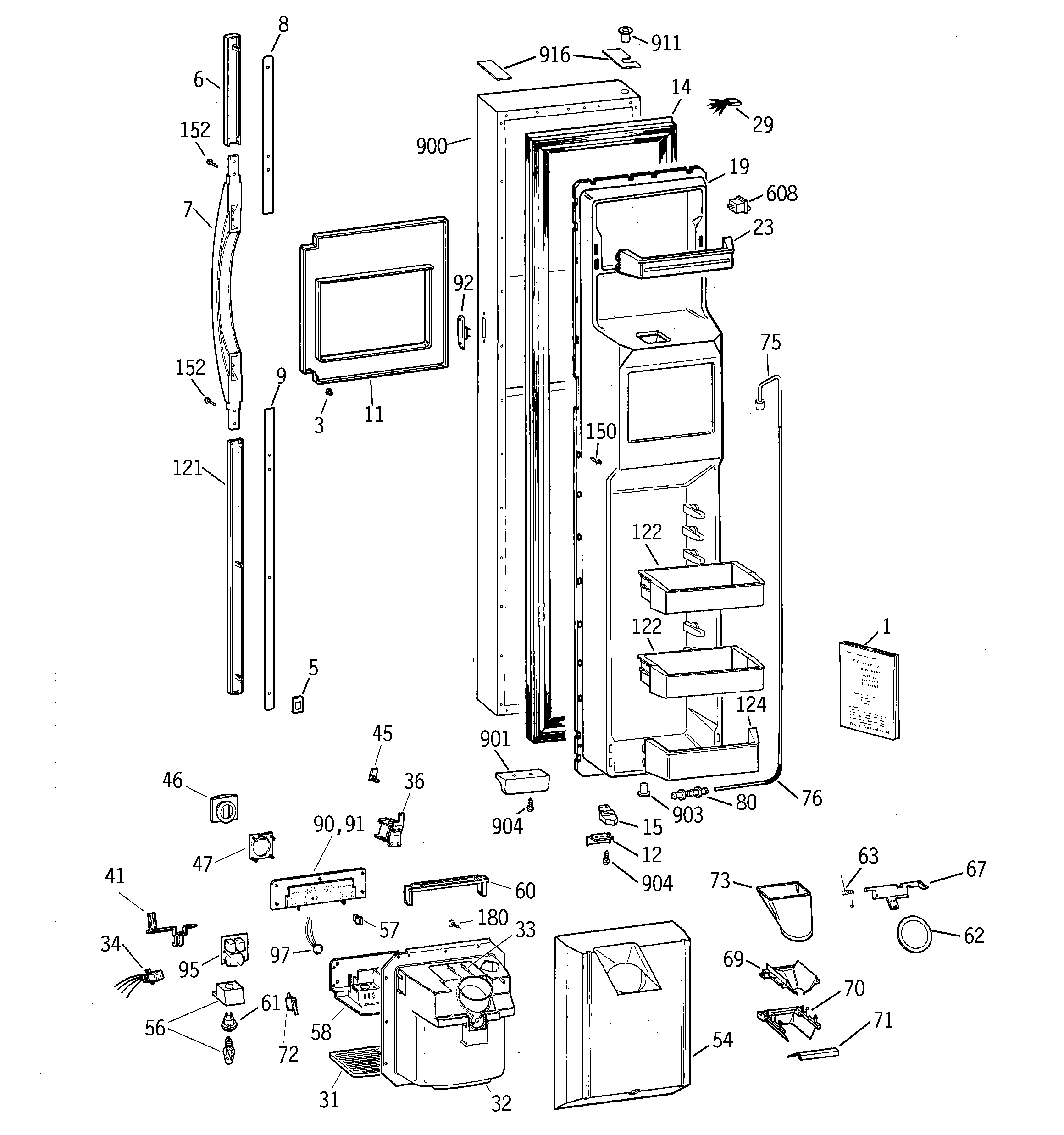 GE TFX30PBDBAA freezer door diagram