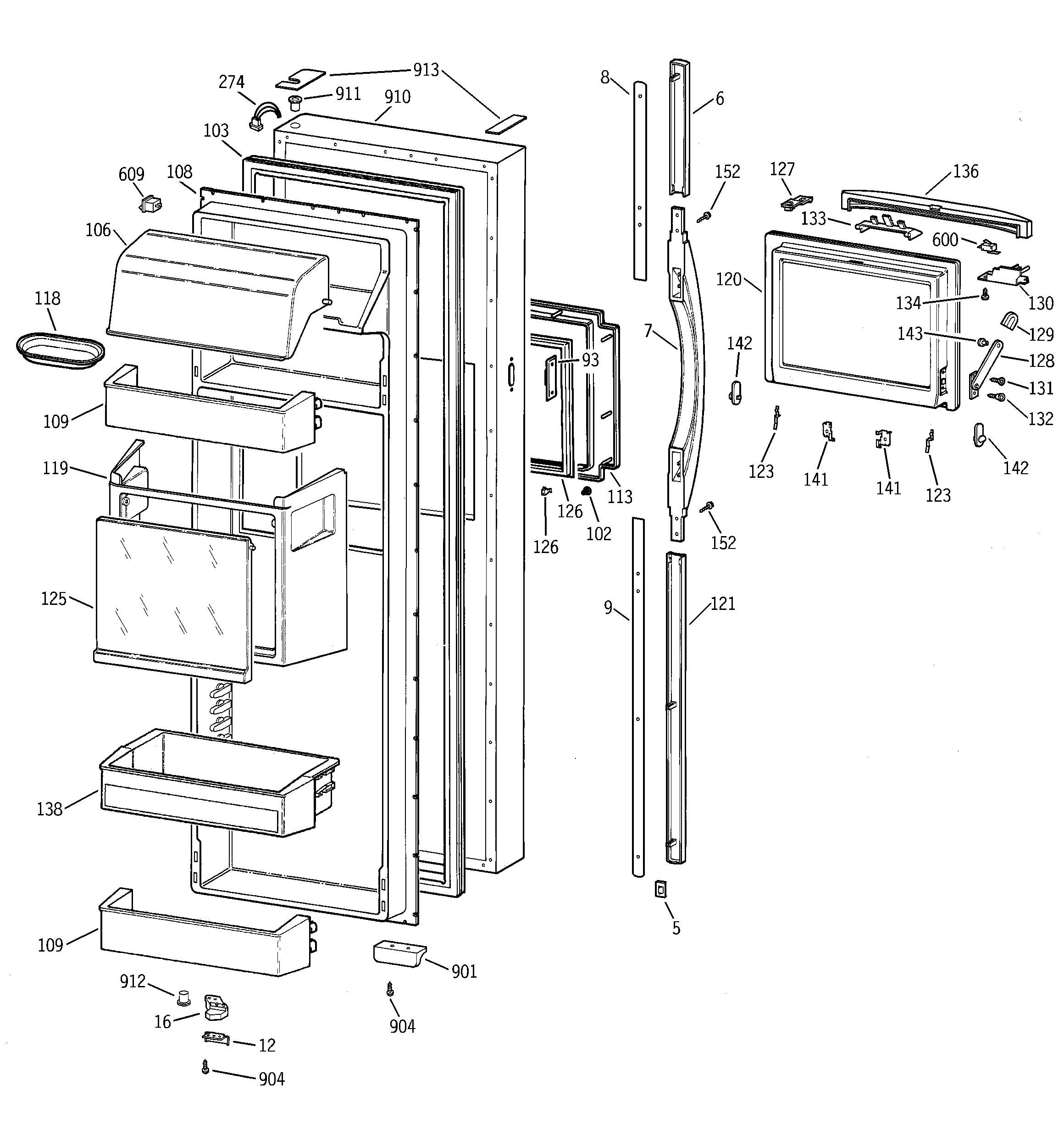 GE TFX30PBDBAA fresh food door diagram
