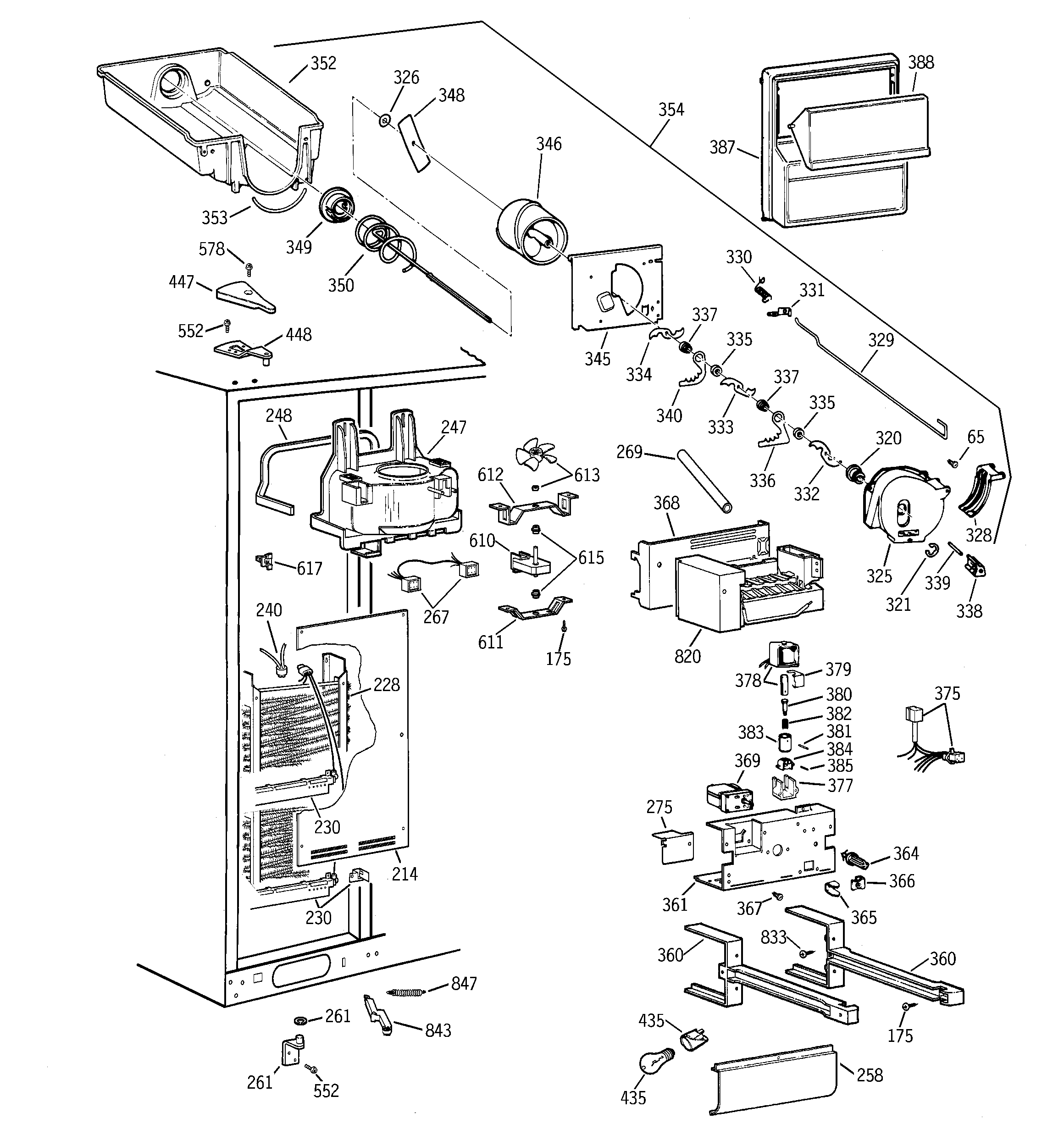 GE TFT30PRDBWW freezer section diagram