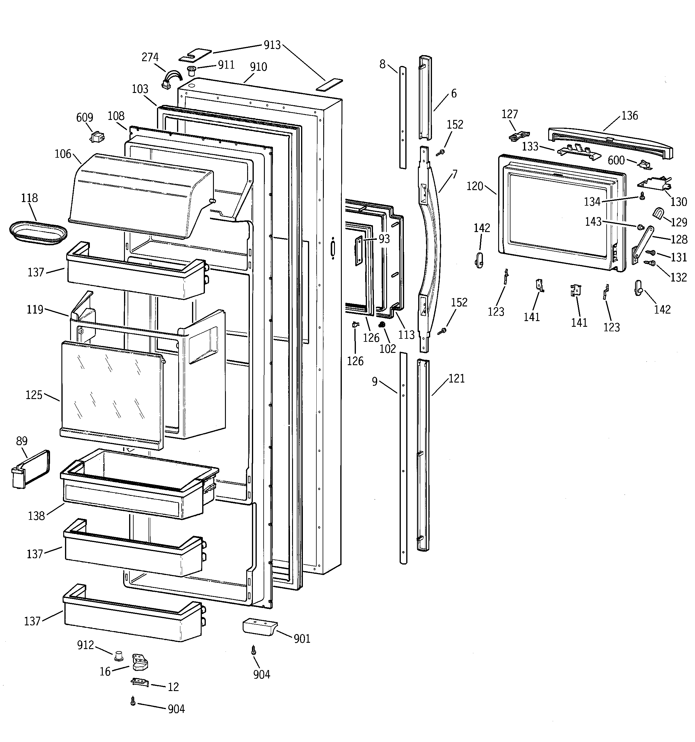 GE TFT28PFDAAA fresh food door diagram