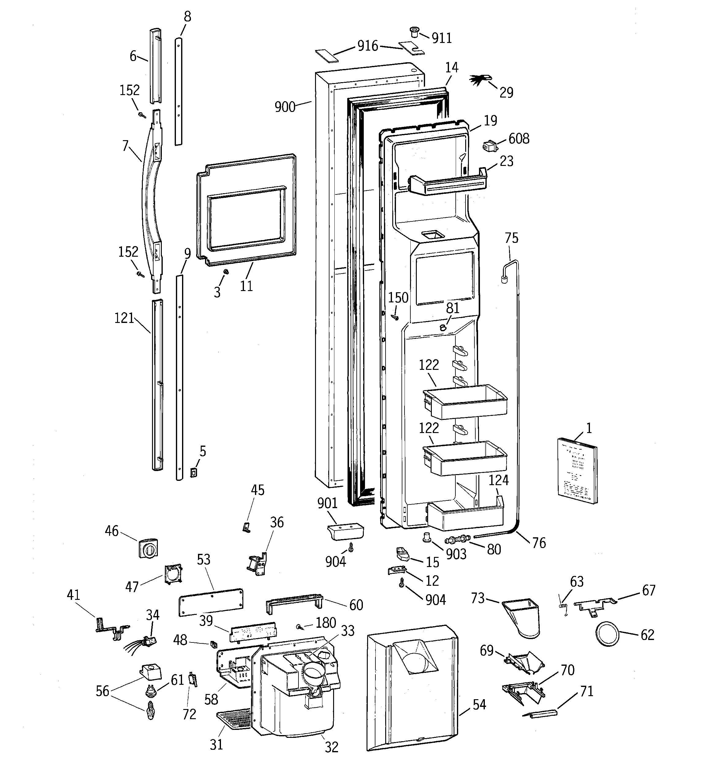 GE TFT30PRDAAA freezer door diagram