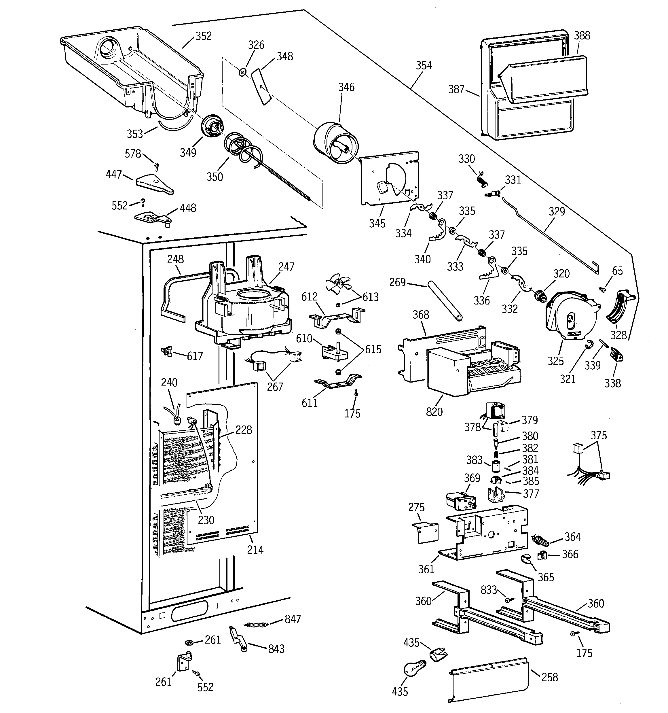 GE TFX28PBDAWW freezer section diagram