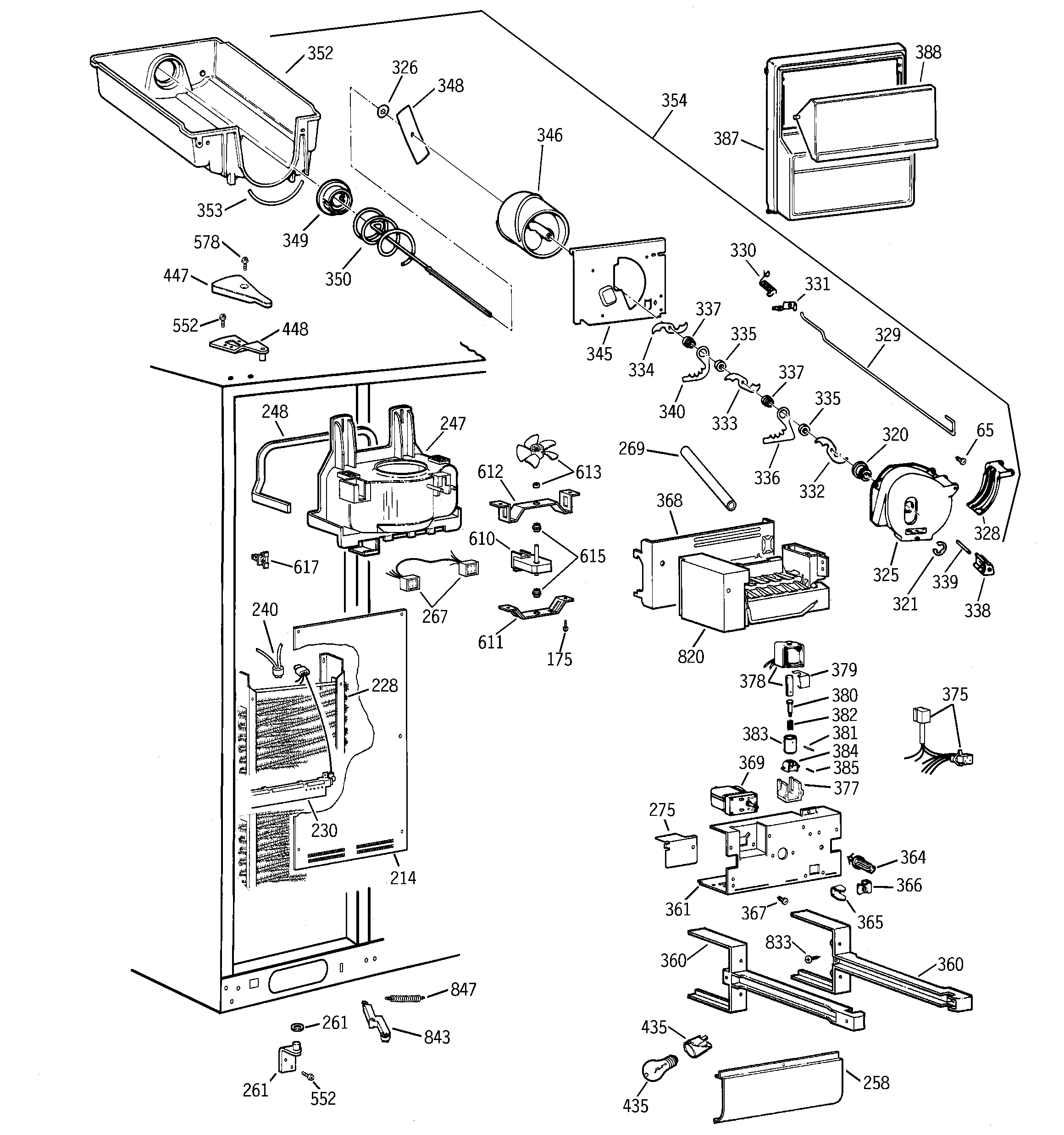 GE TFX28PPDAAA freezer section diagram