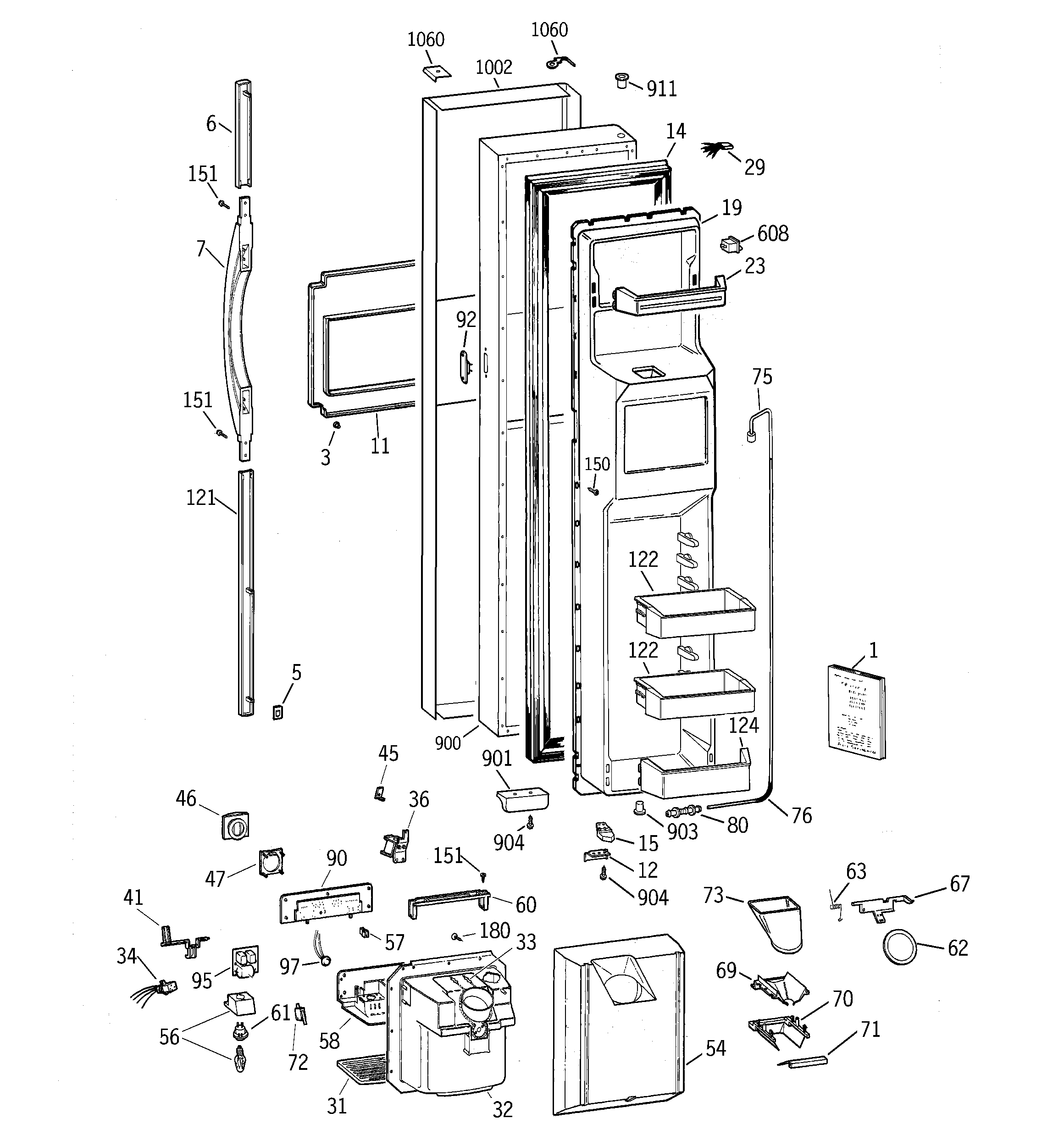 GE TFS28PBDABS freezer door diagram