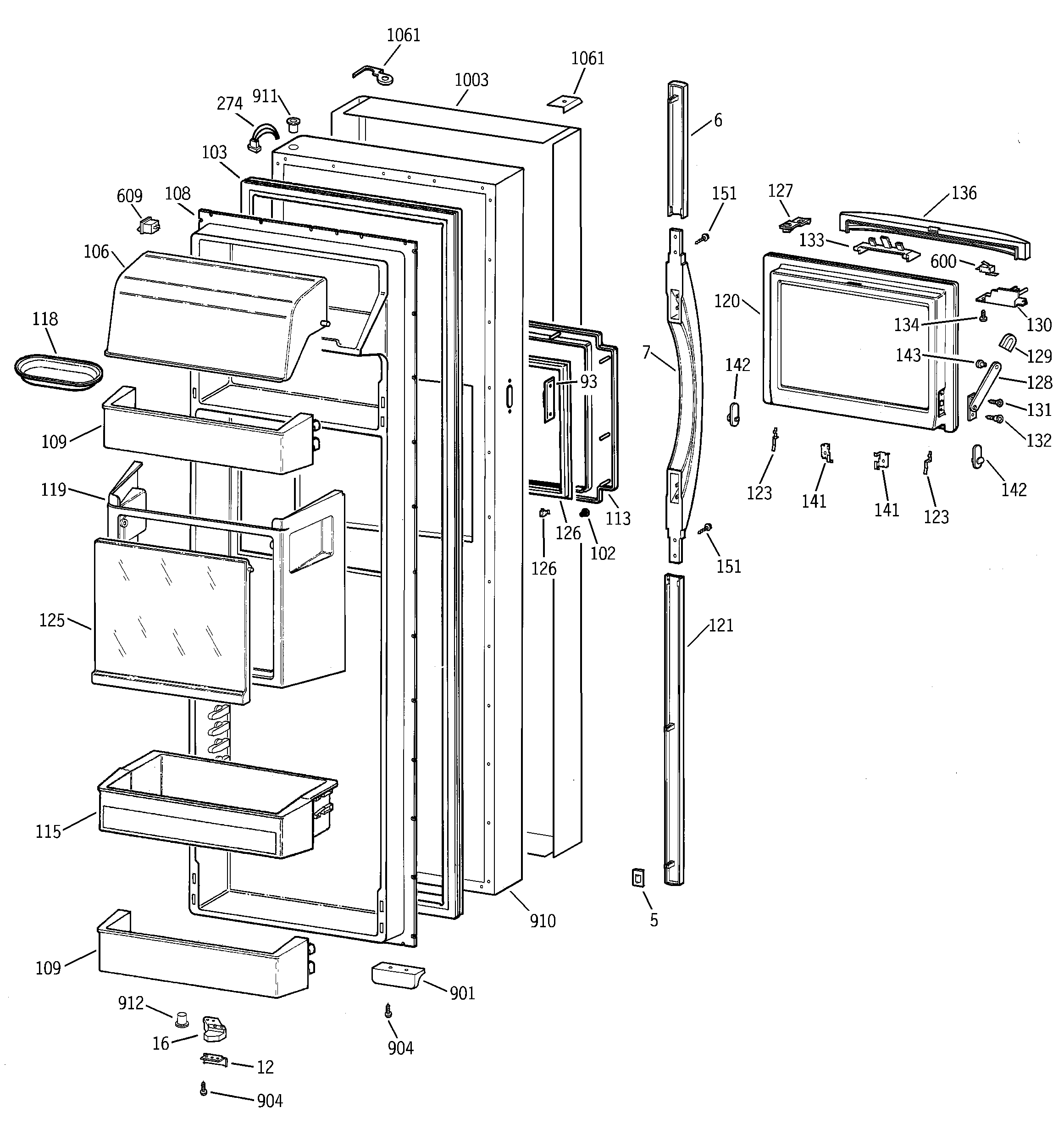GE TFS28PBDABS fresh food door diagram