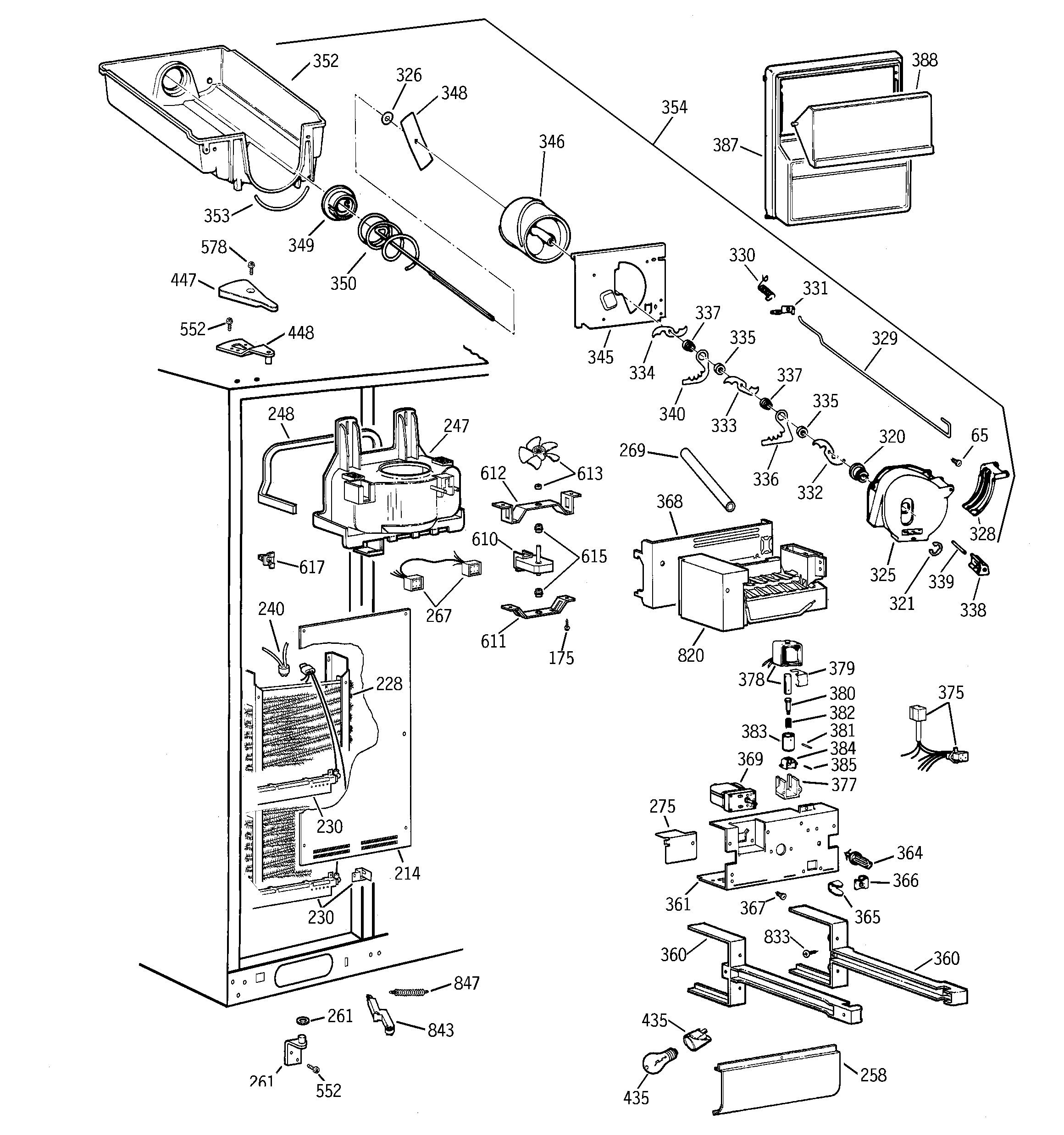 GE TFS28PBDABS freezer section diagram