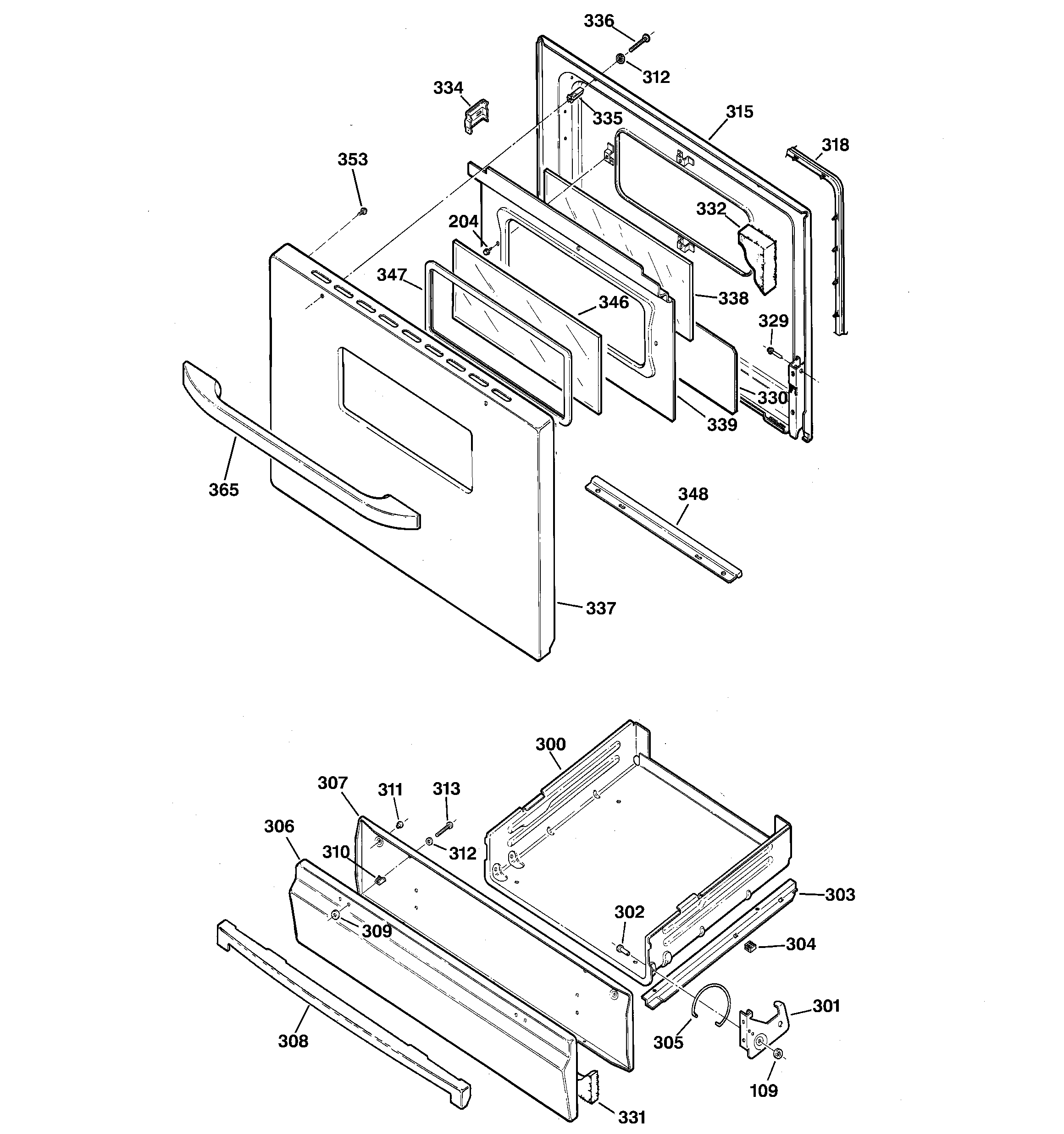 Kenmore 36273219200 door & drawer parts diagram