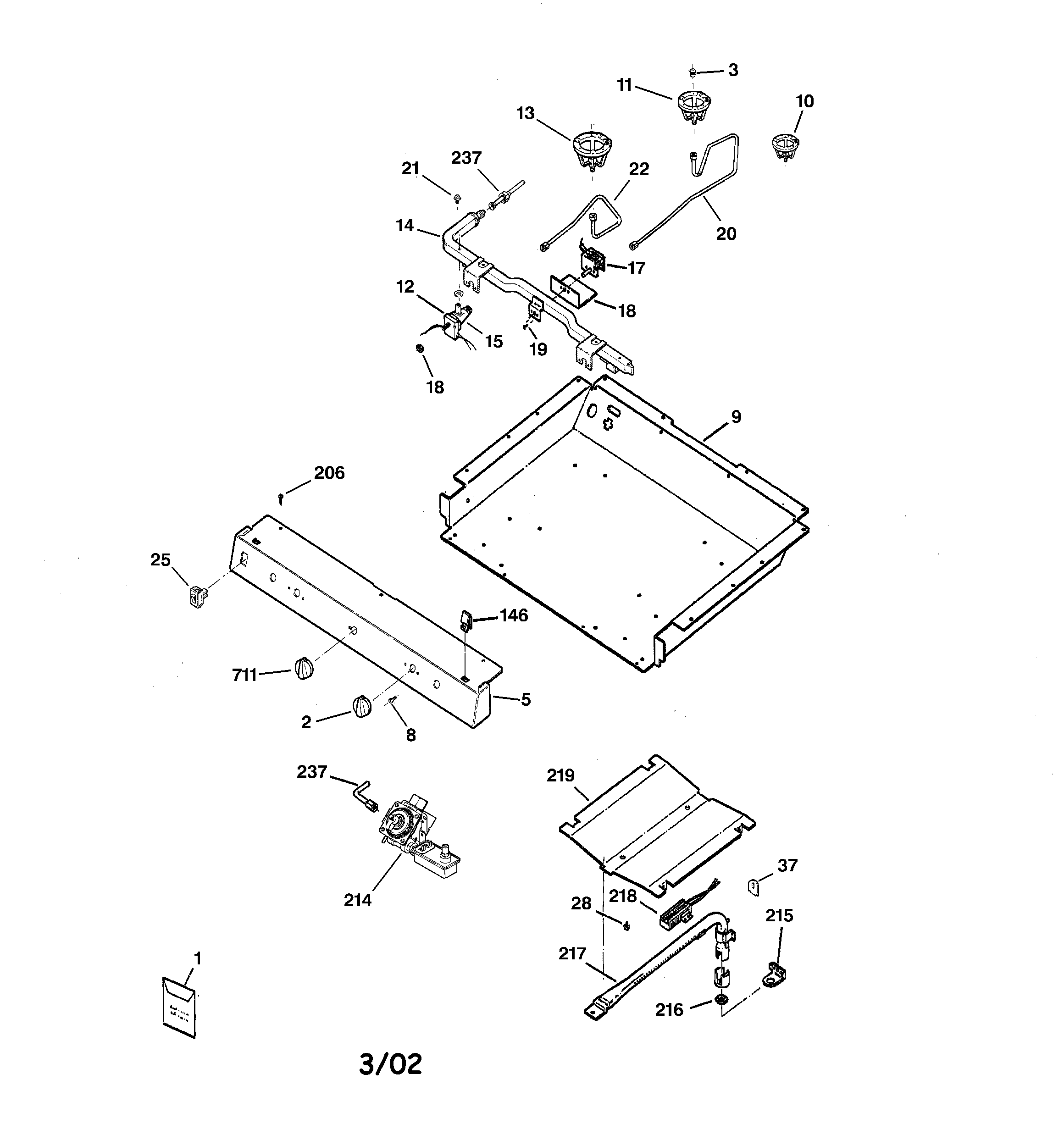 Kenmore 36273221200 gas & burner parts diagram