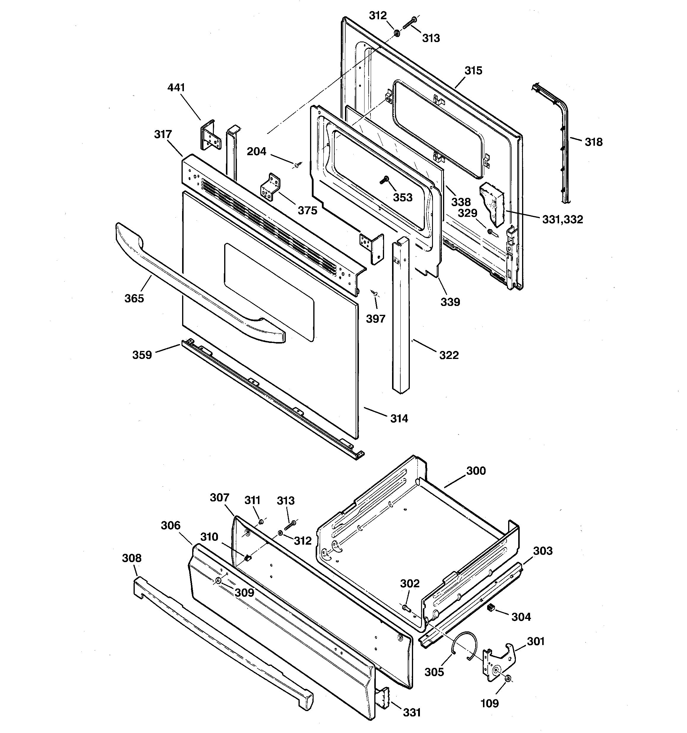 Kenmore 36273221200 door & drawer parts diagram
