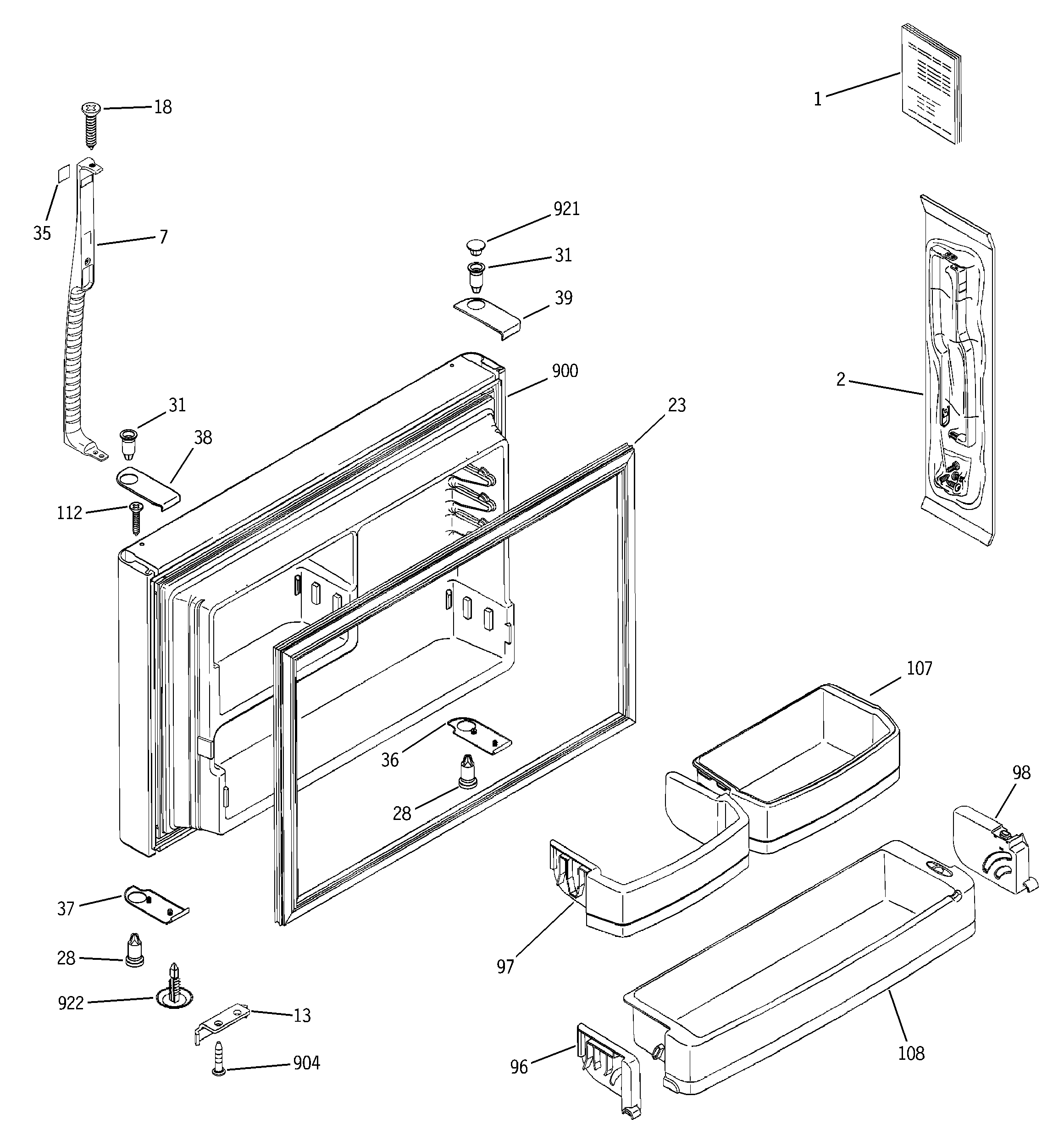 GE GTS22QBMBRWW freezer door diagram