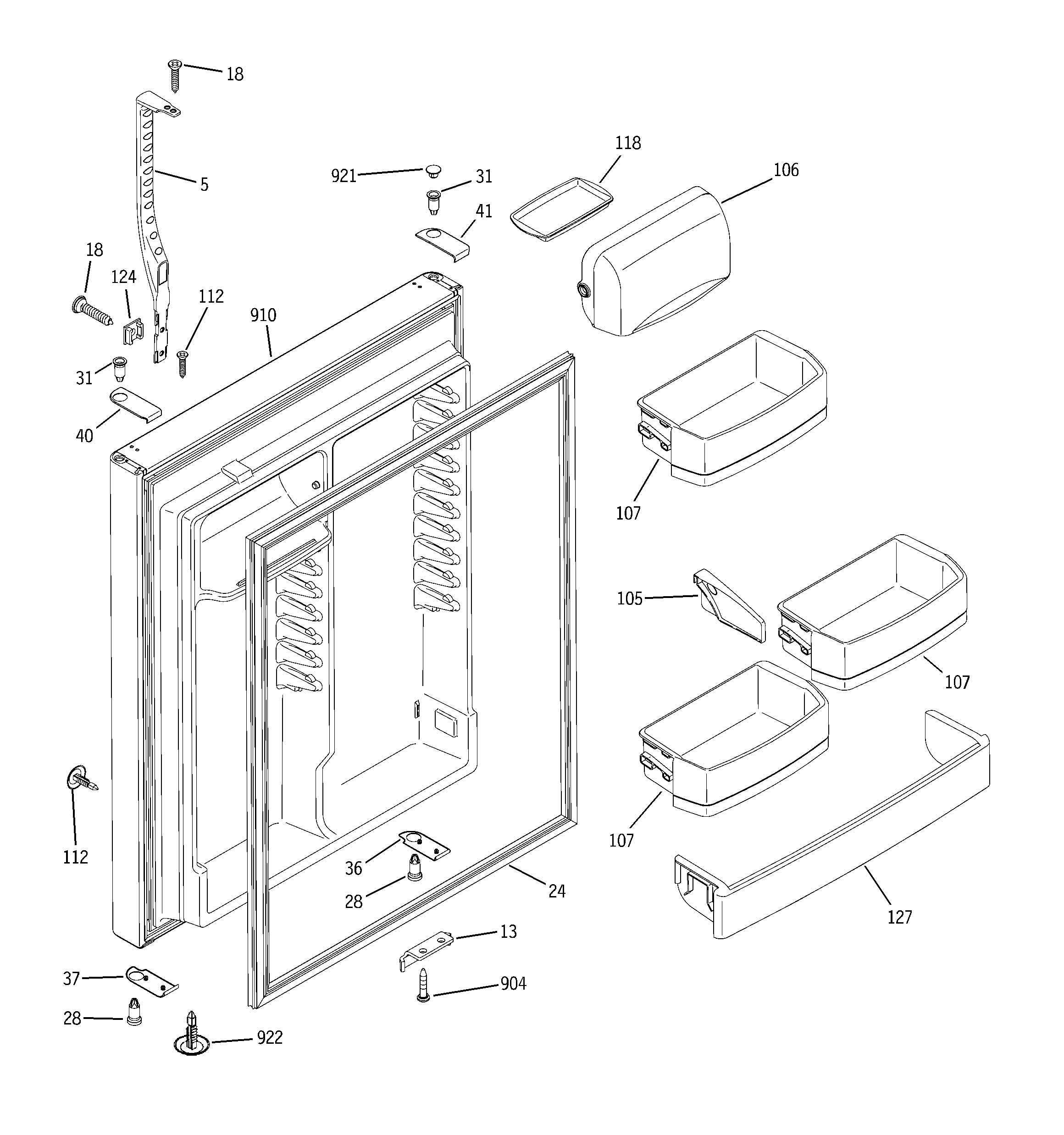 GE GTS22QBMBRWW fresh food door diagram