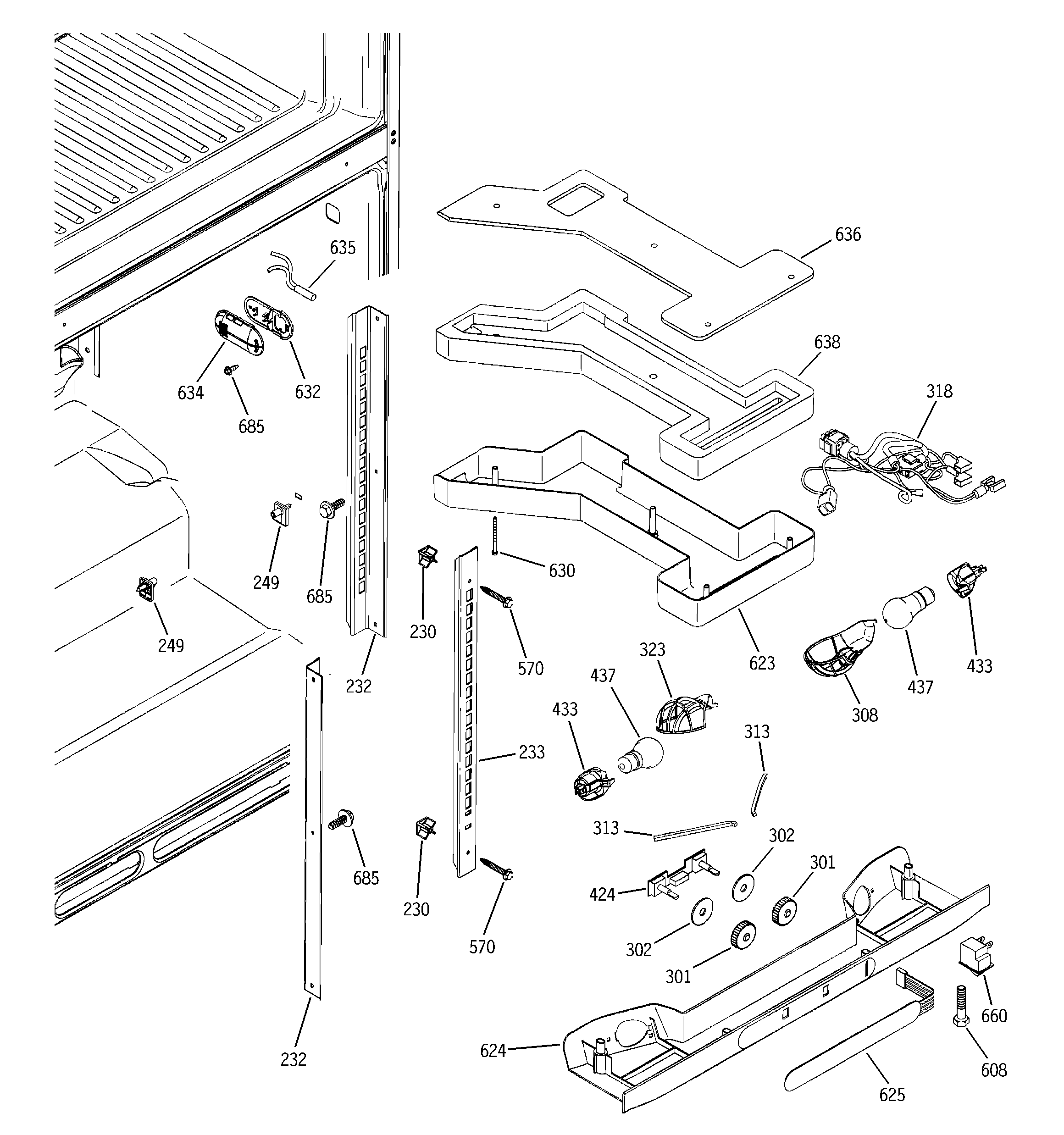 GE GTS22QBMBRWW fresh food section diagram