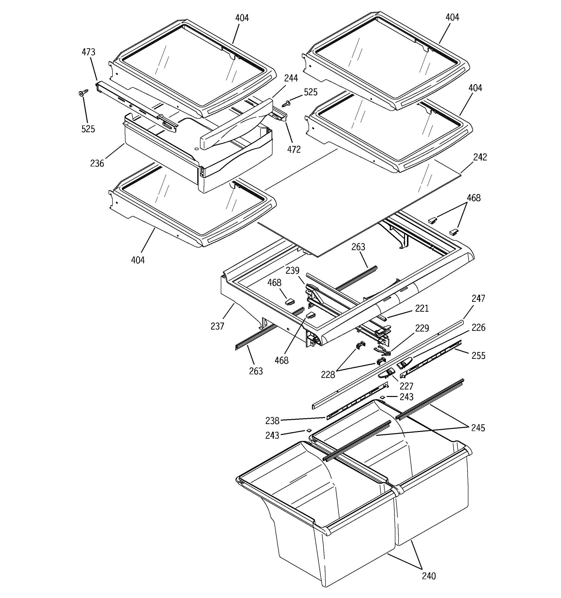 GE GTS22QBMBRWW fresh food shelves diagram