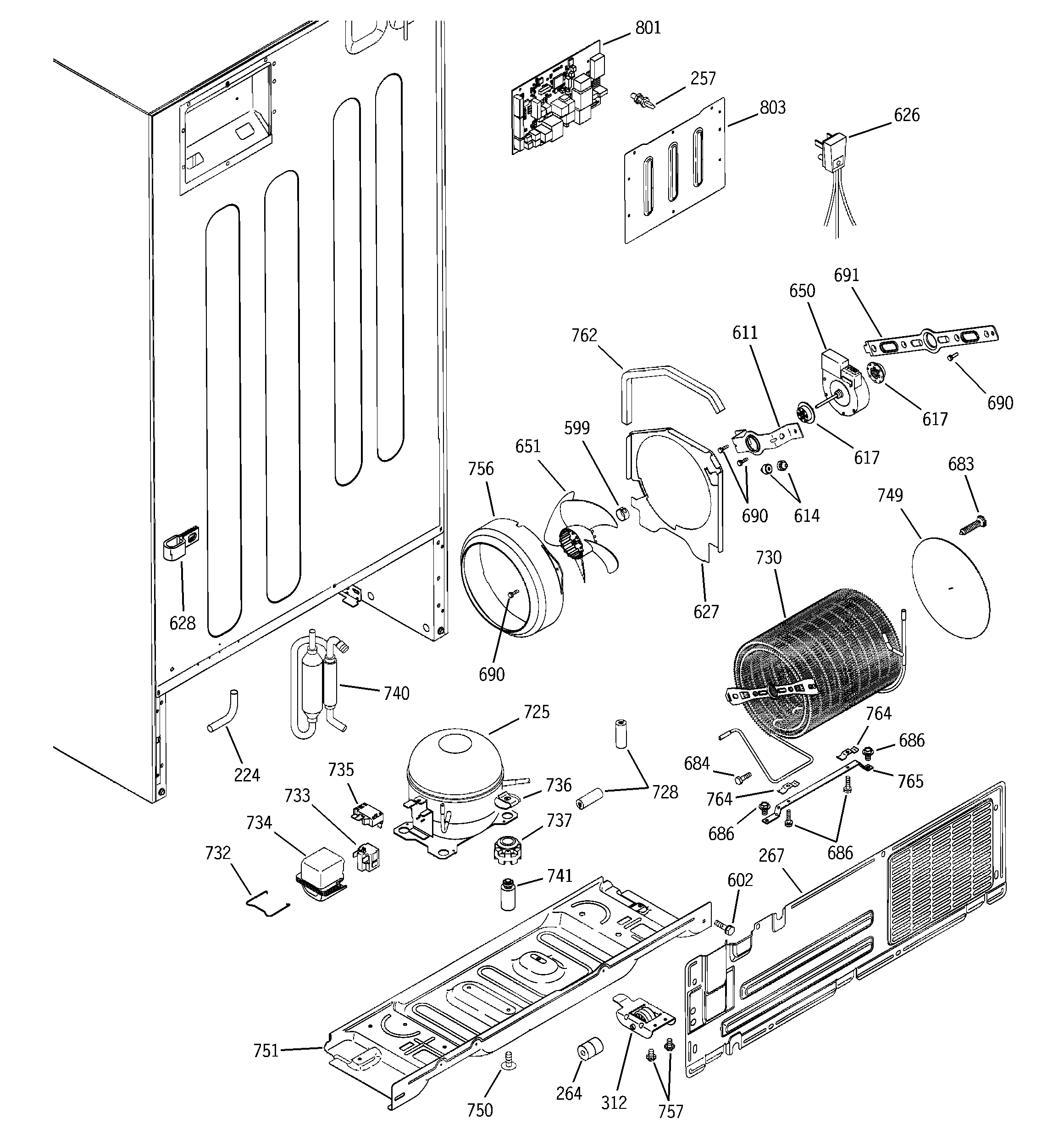 GE GTS22QBMBRWW sealed system & mother board diagram