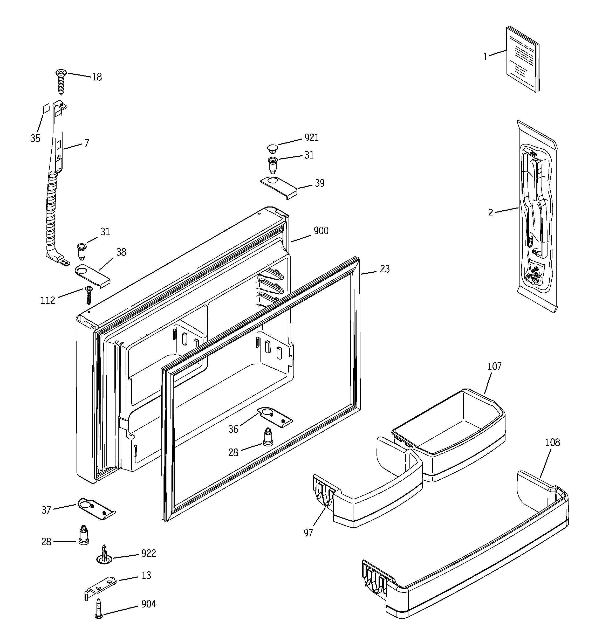 GE GTS22ZCMBRCC freezer door diagram