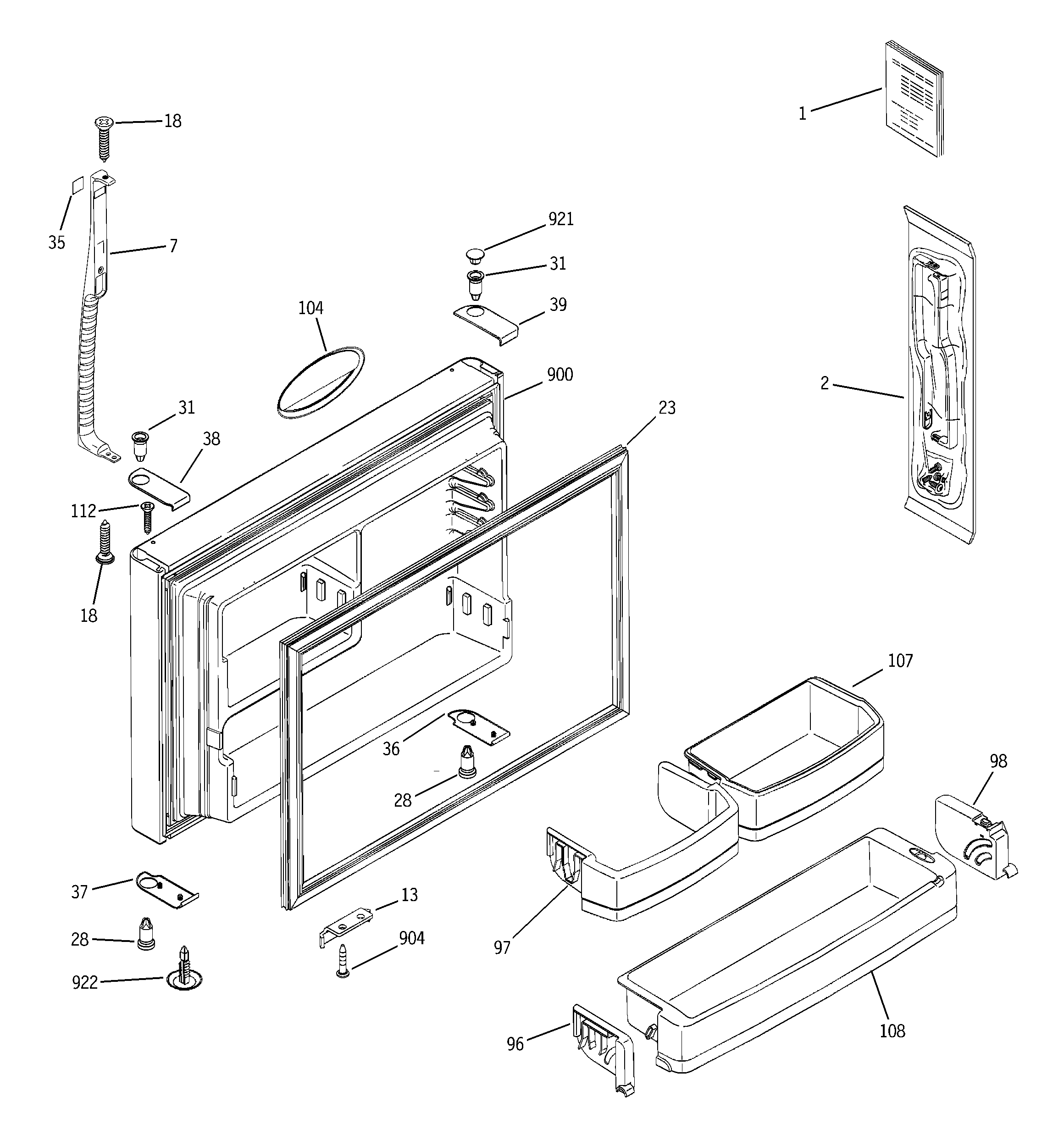 GE ETS22SBMBRBS freezer door diagram