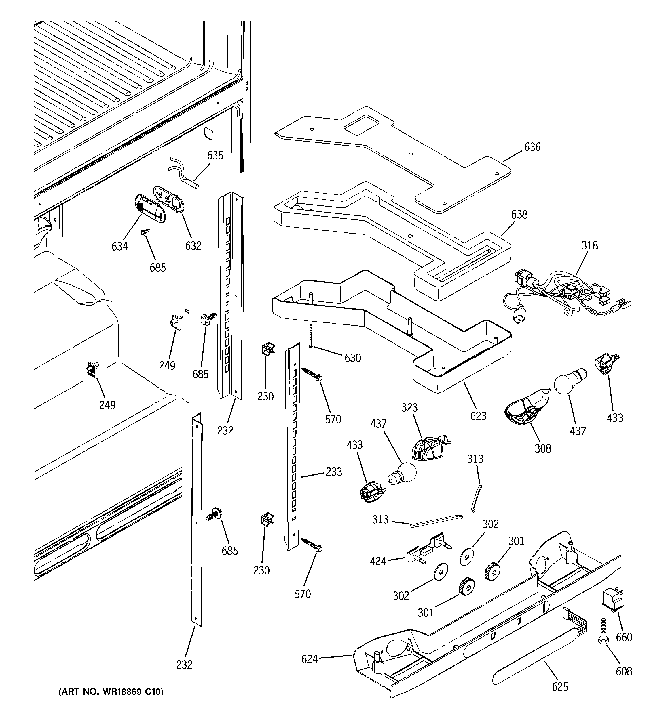GE ETS22SBMBRBS fresh food section diagram