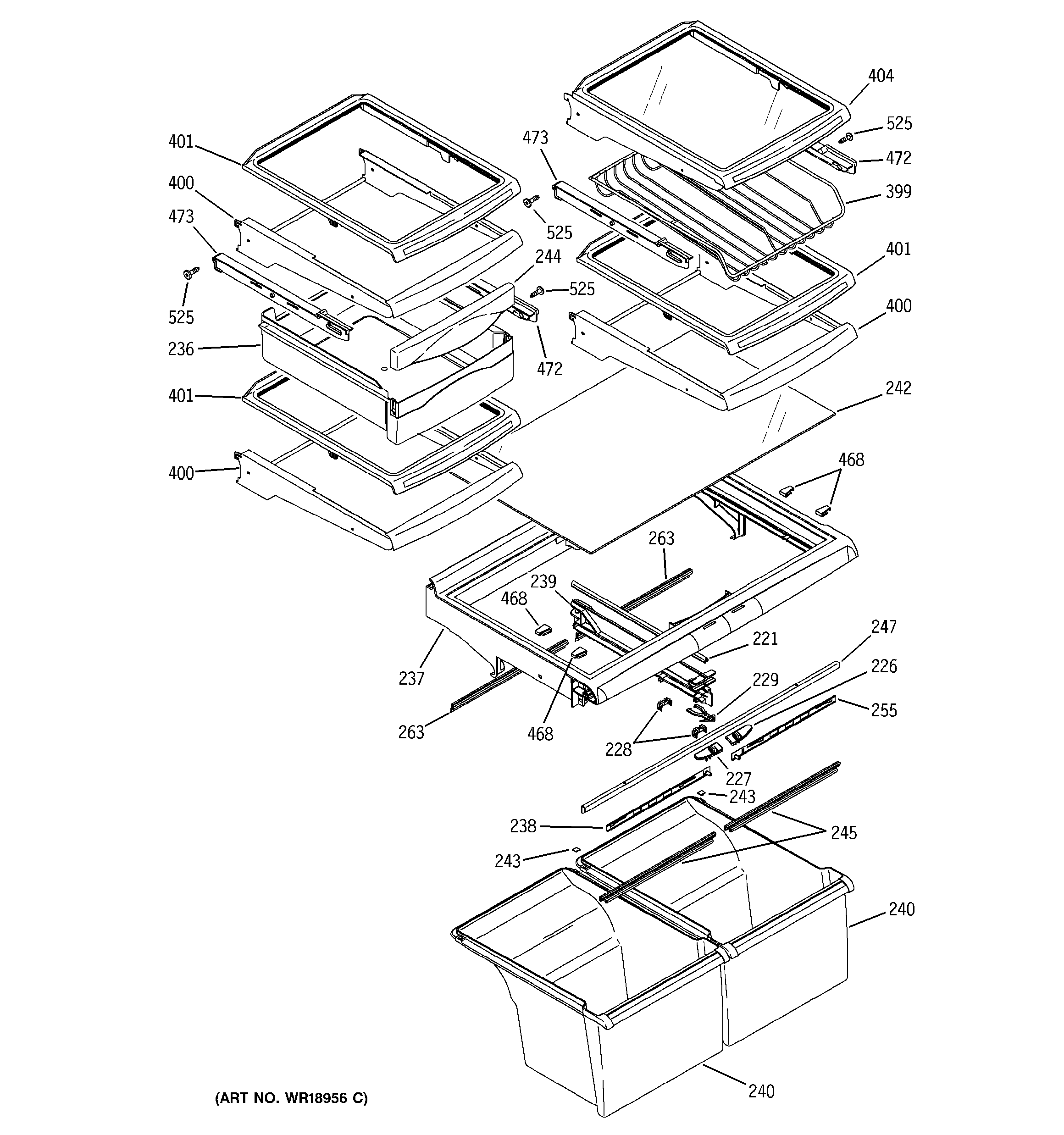 GE ETS22SBMBRBS fresh food shelves diagram