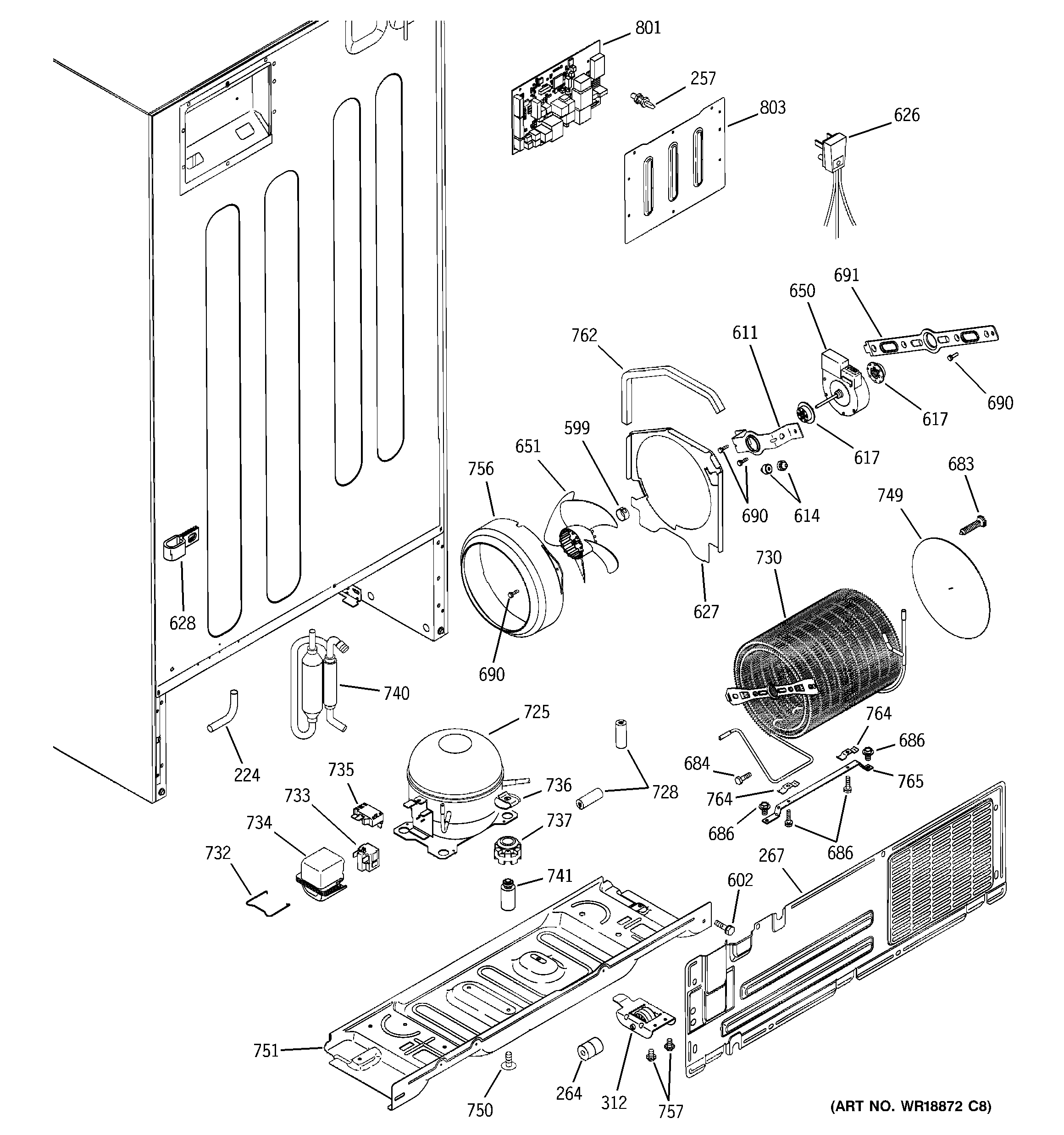 GE ETS22SBMBRBS sealed system & mother board diagram