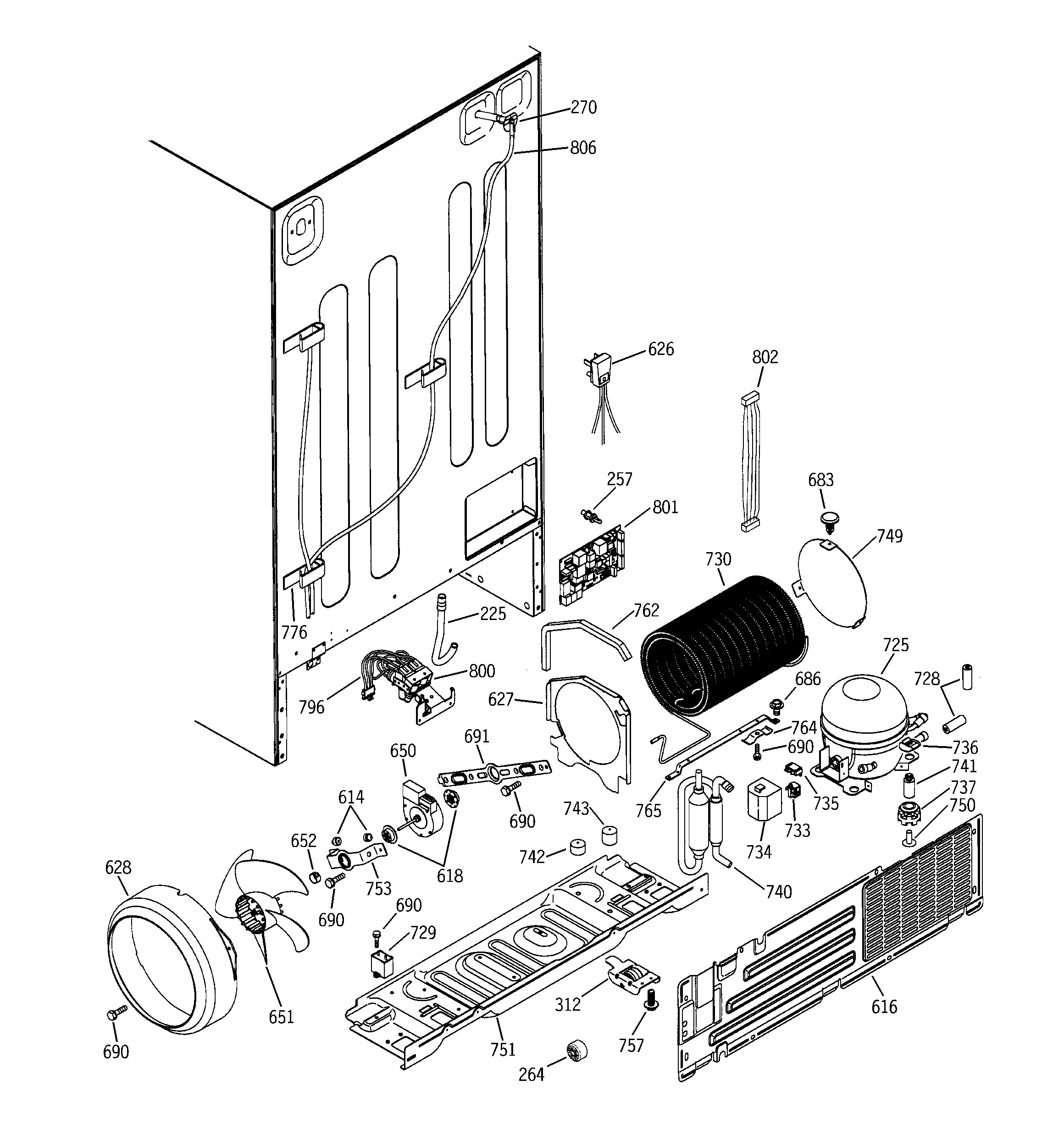 GE PSI23SCMAFBS sealed system & mother board diagram