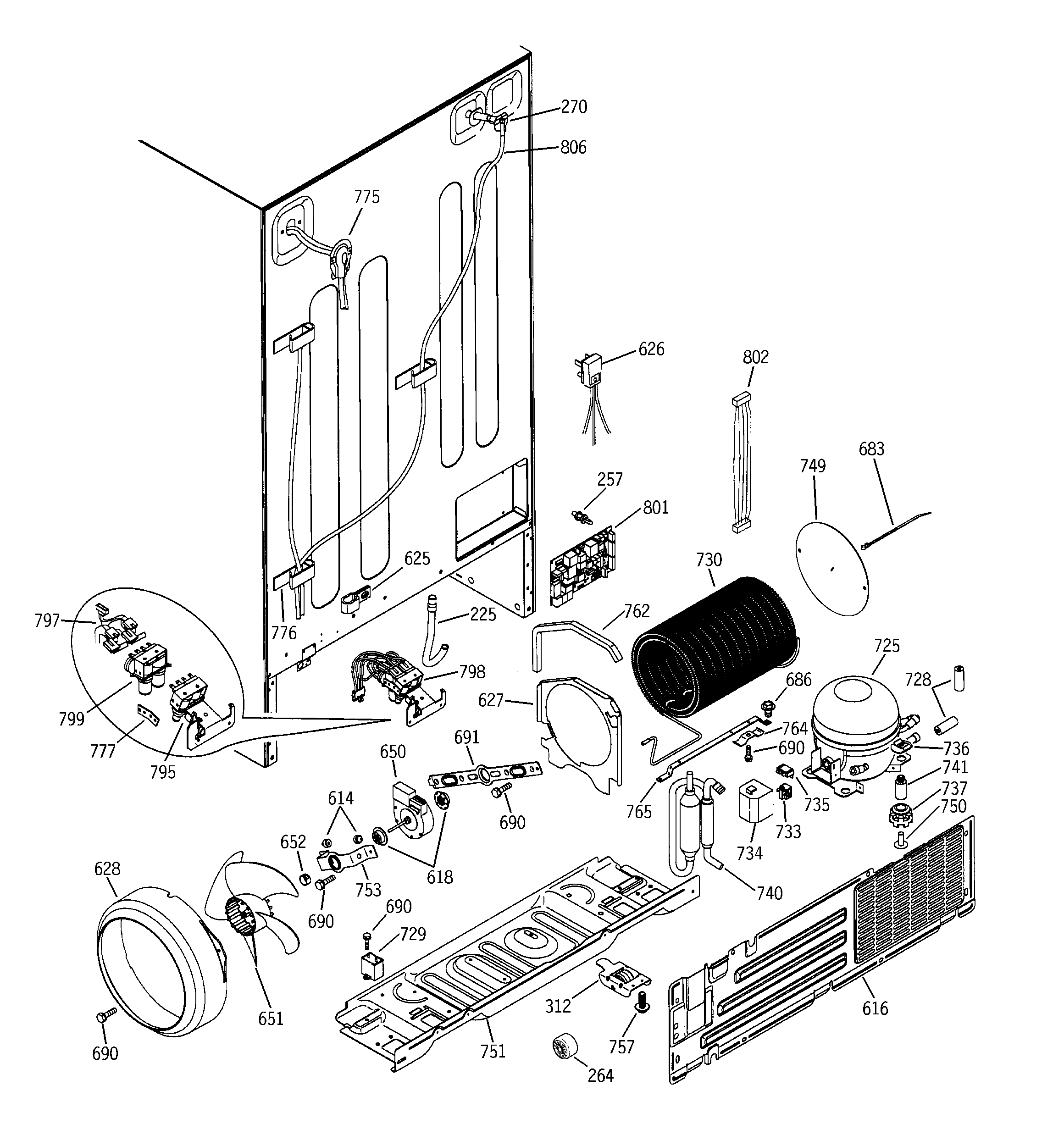 GE PSI23SGMCFBS sealed system & mother board diagram