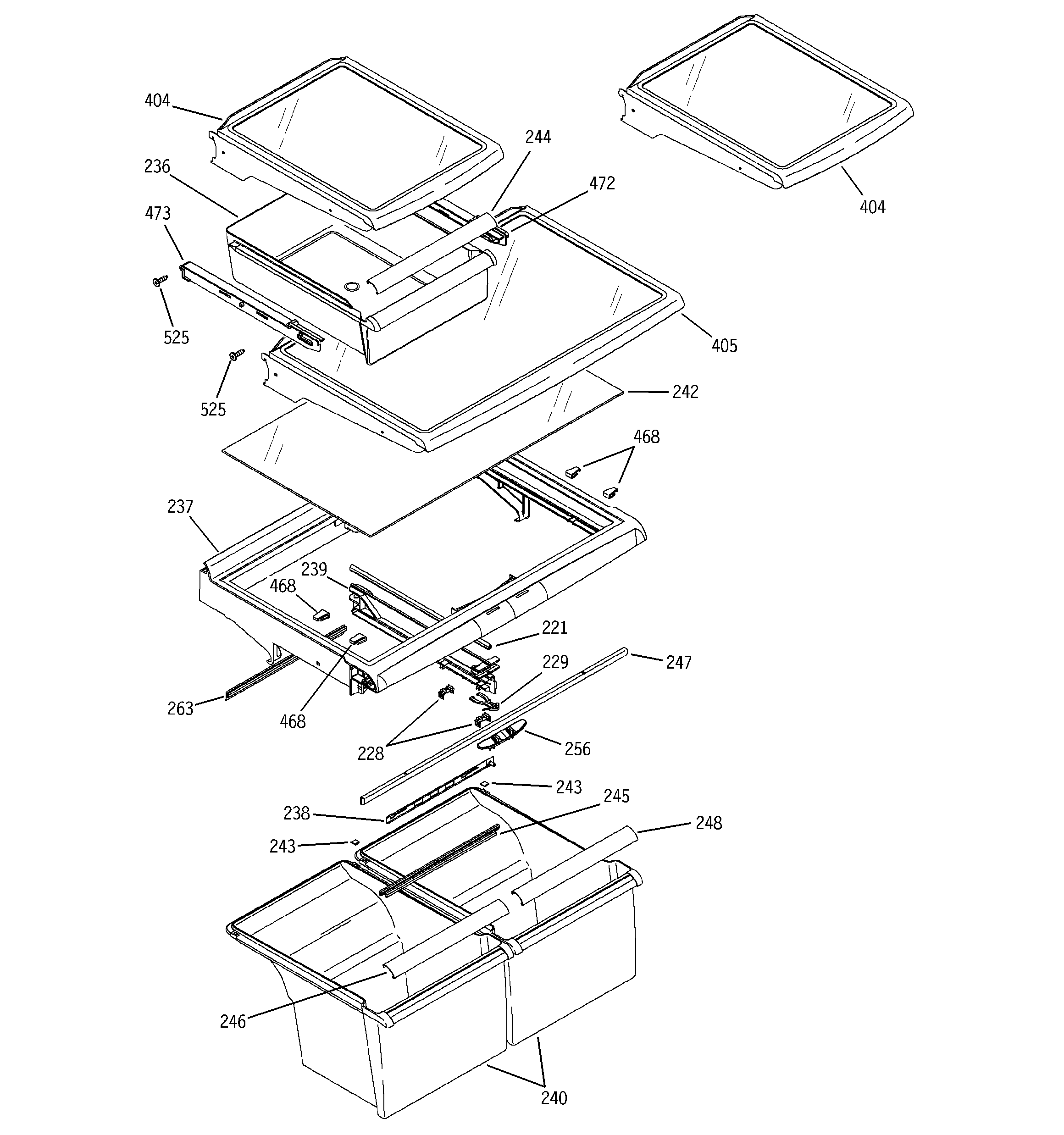 GE STS22ICMBRWW fresh food shelves diagram