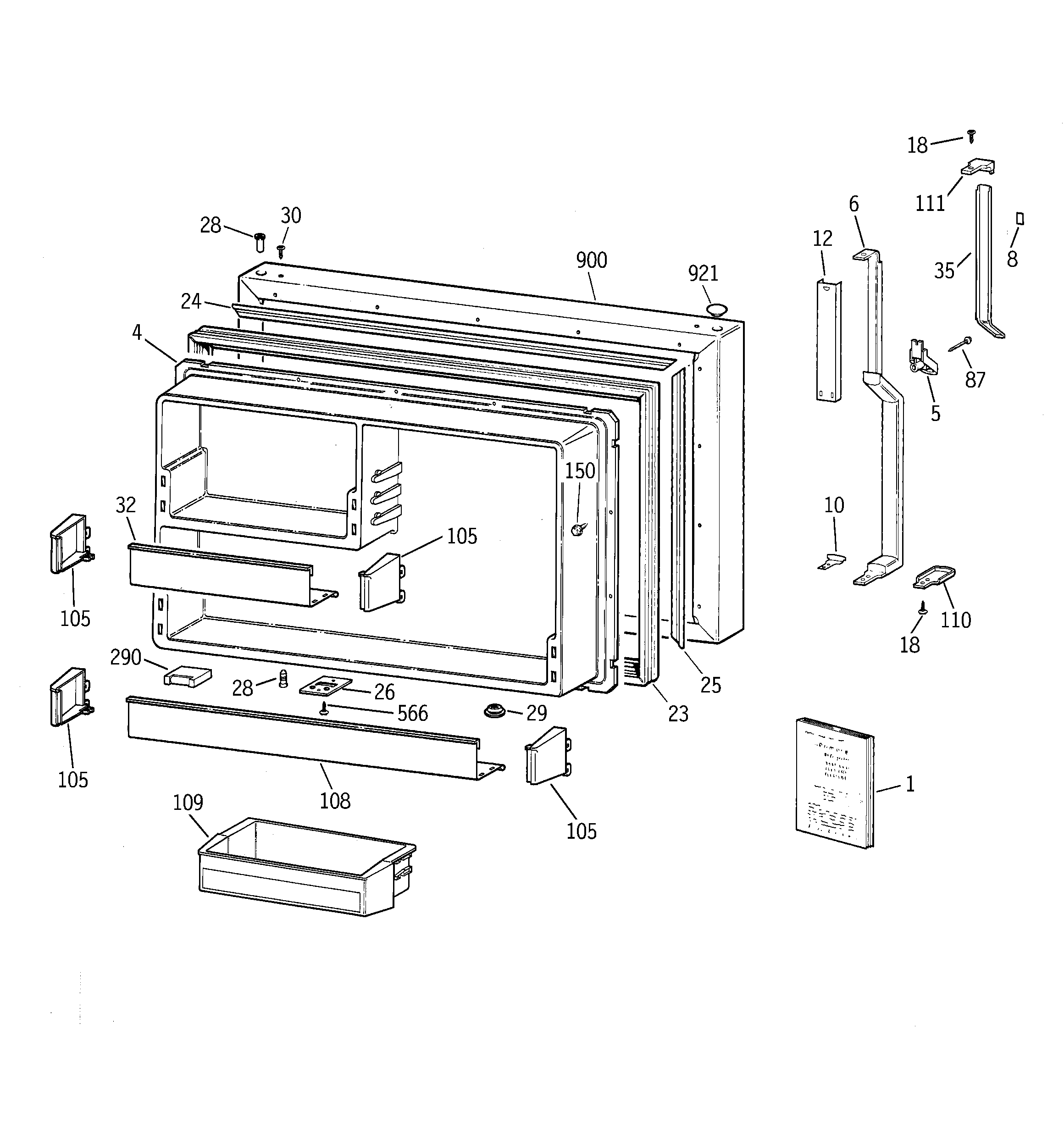 GE TBE19PASMRWW freezer door diagram
