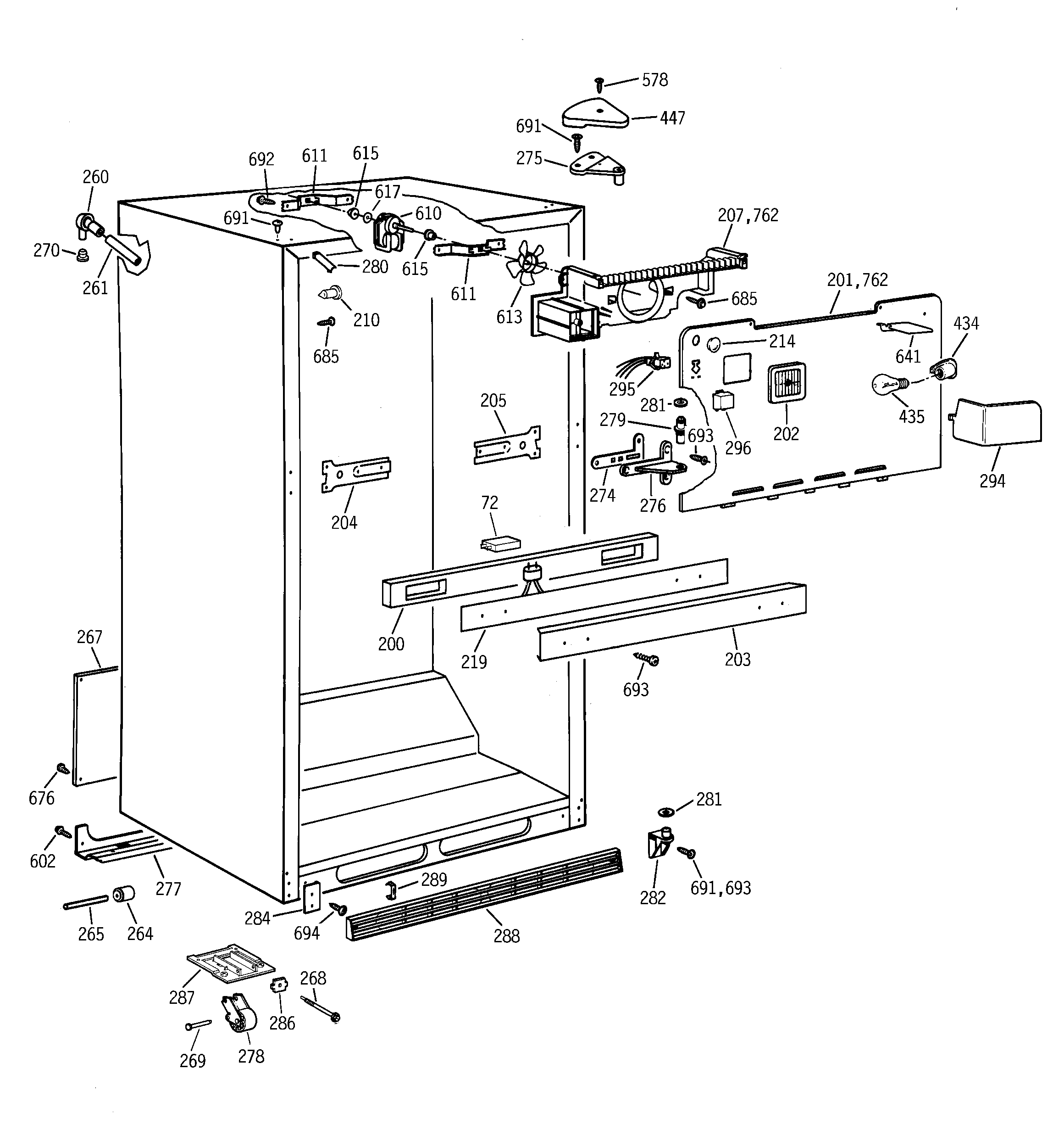 GE TBH19PAXTRWW cabinet parts diagram