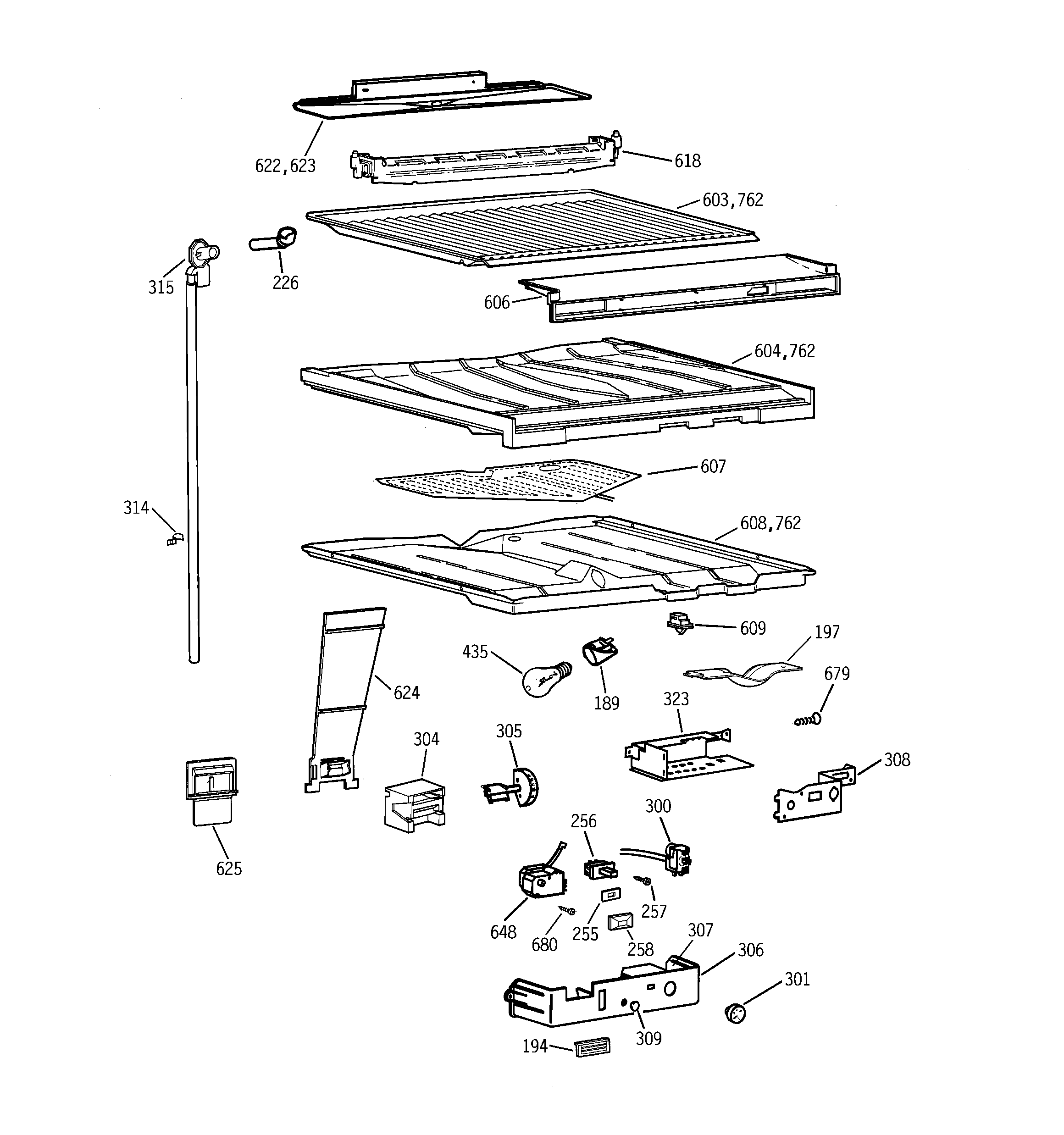 GE TBK19PAXSRAA compartment separator parts diagram