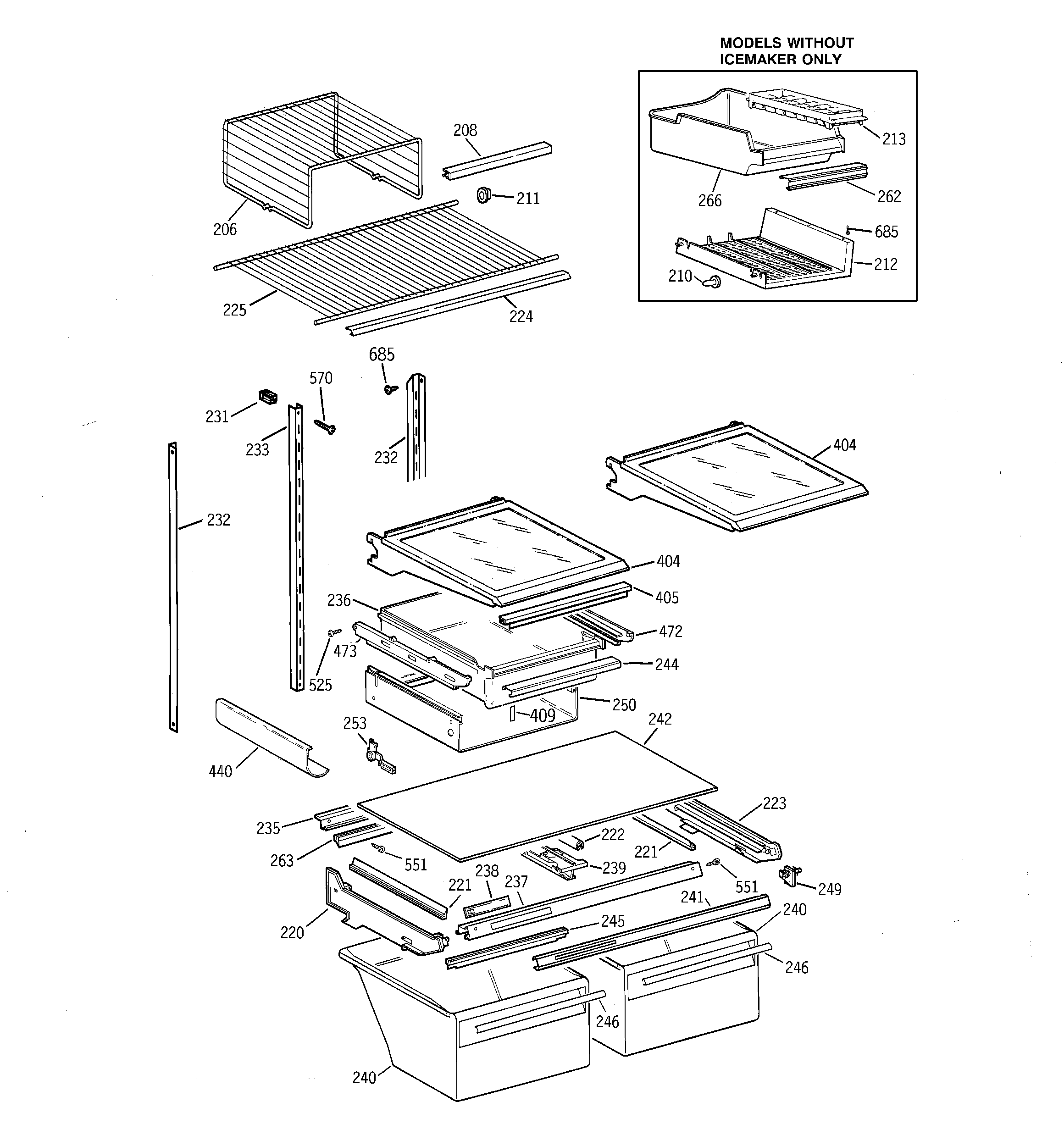GE TBK25PAXGRWW shelf parts diagram