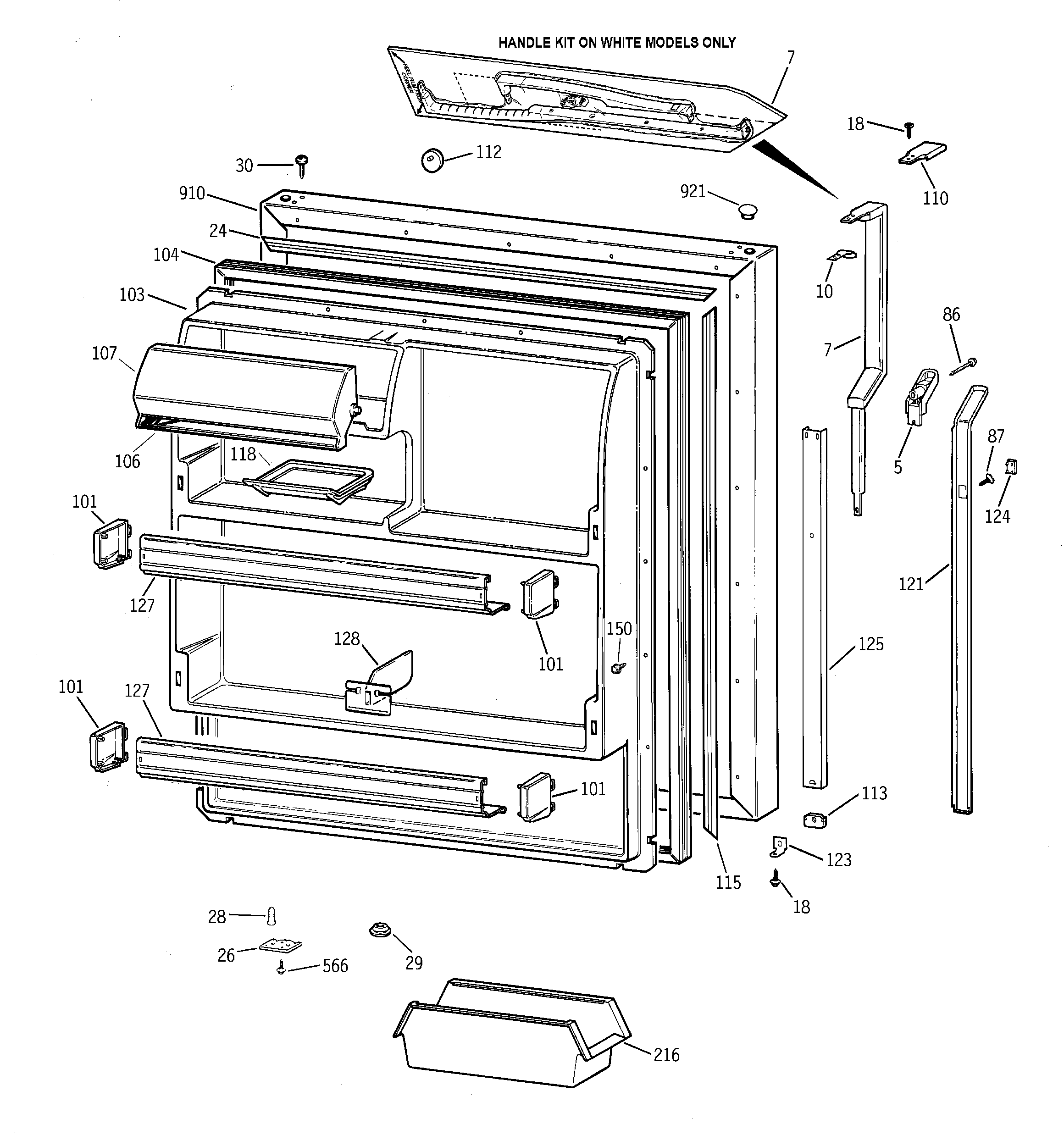 GE TBX18ZAXPRAA fresh food door diagram