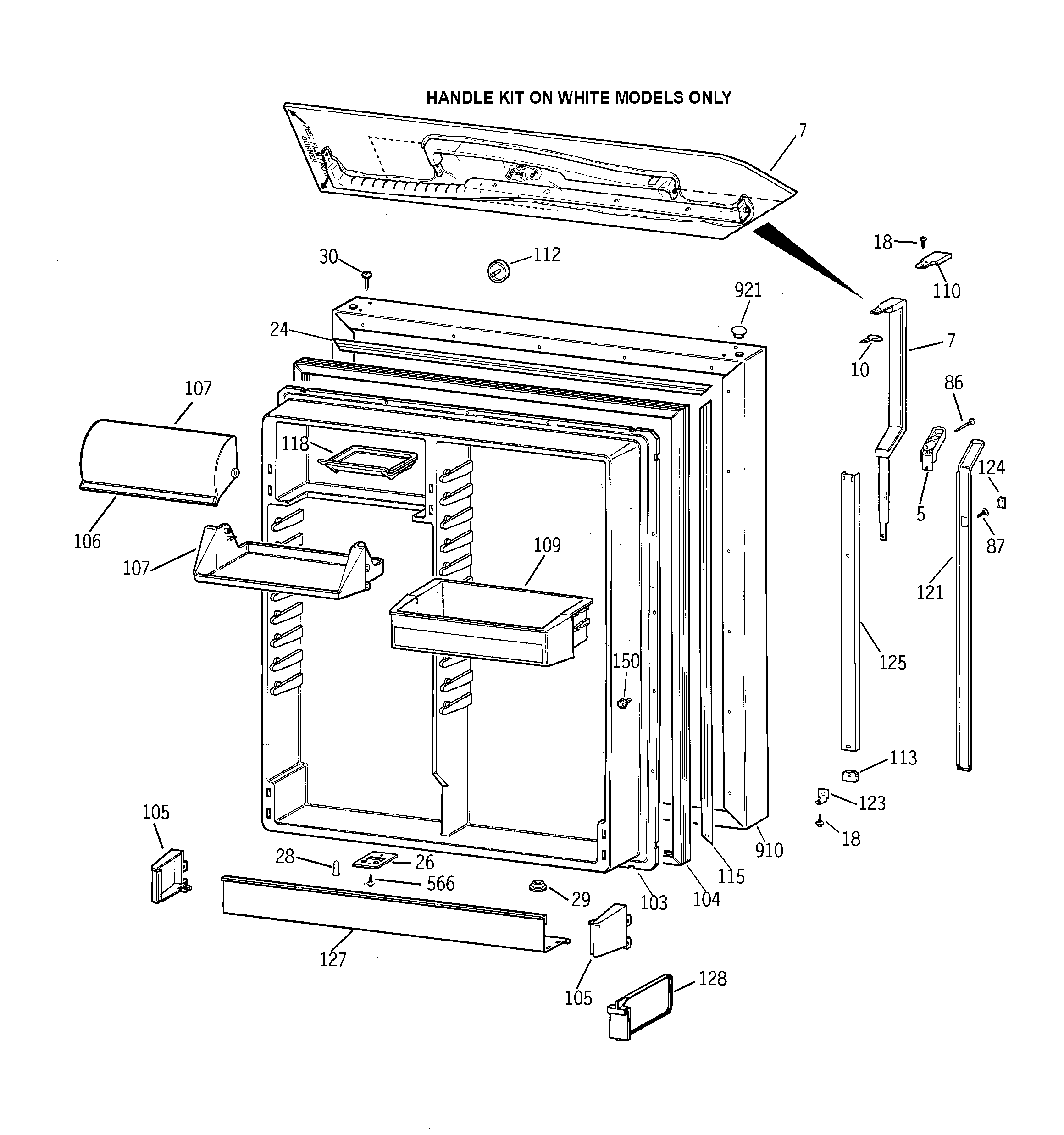 GE TBE19PATNRWW fresh food door diagram